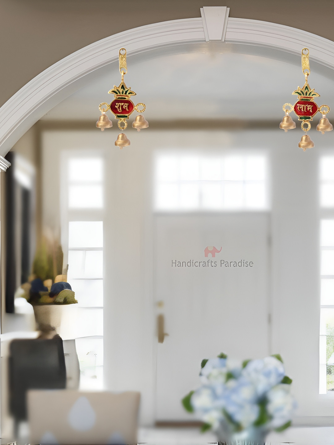 HANDICRAFTS PARADISE Shubh Labh Metal Ethnic Motifs Antique Hall 2Pcs Wall Hangings-7In