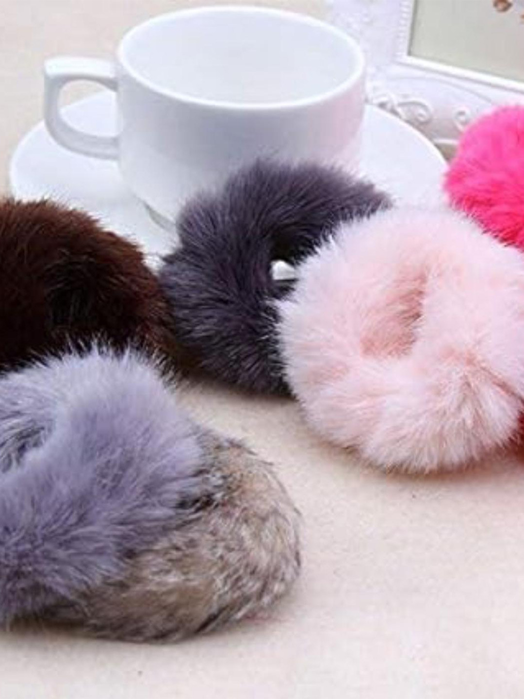 DN Creation Set of 6 Fur Scrunchies Ponytail Holders