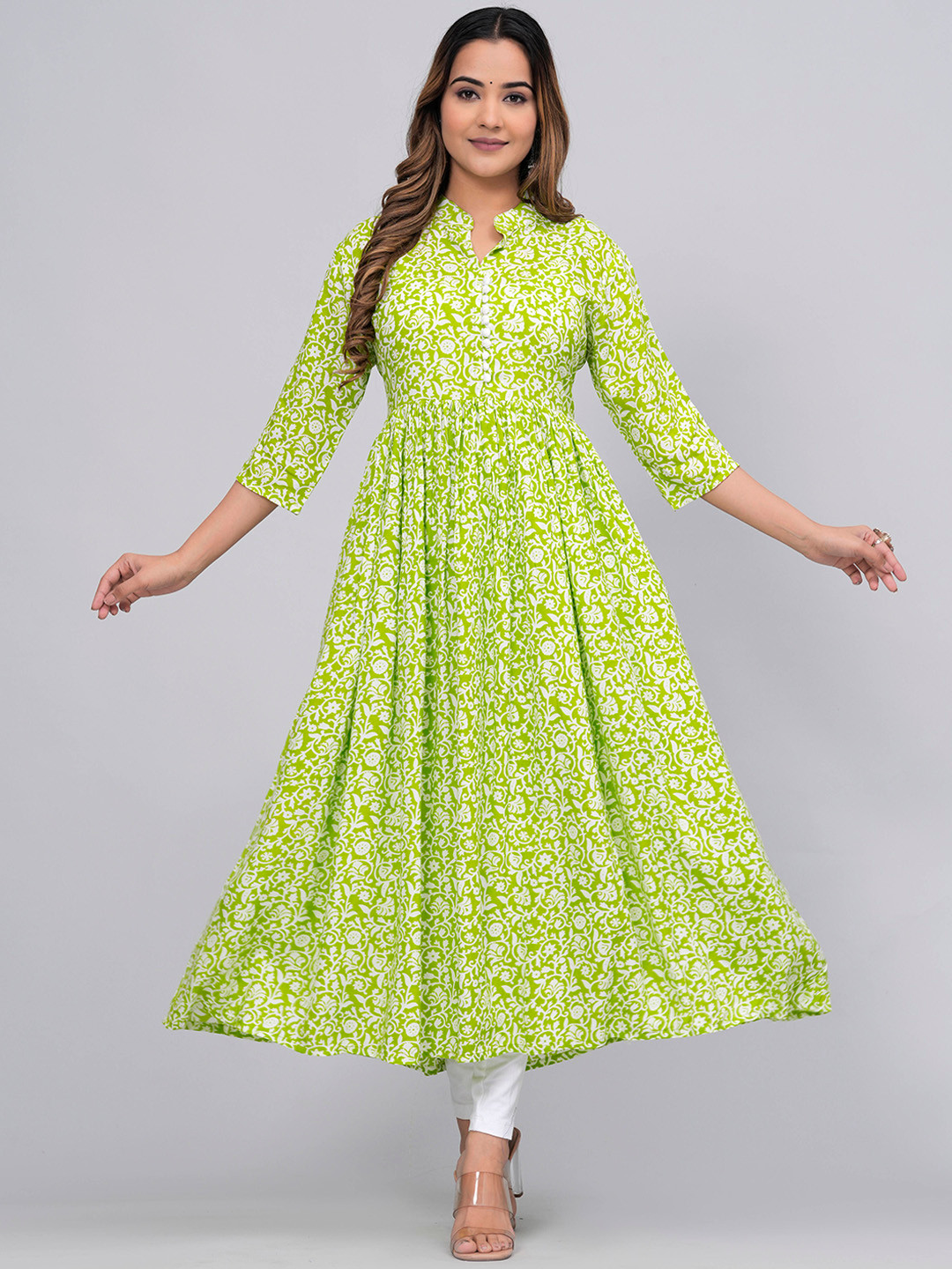 Sanganeri Kurti Ethnic Motif Printed Anarkali Kurta