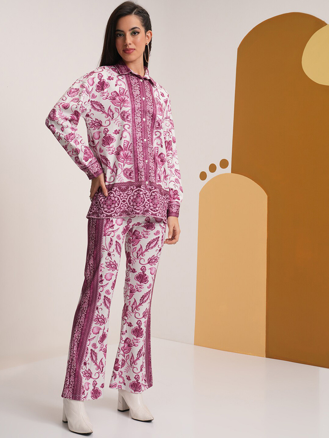 Vishudh Printed Co-Ord Set -Shirt With Elasticated Palazzo