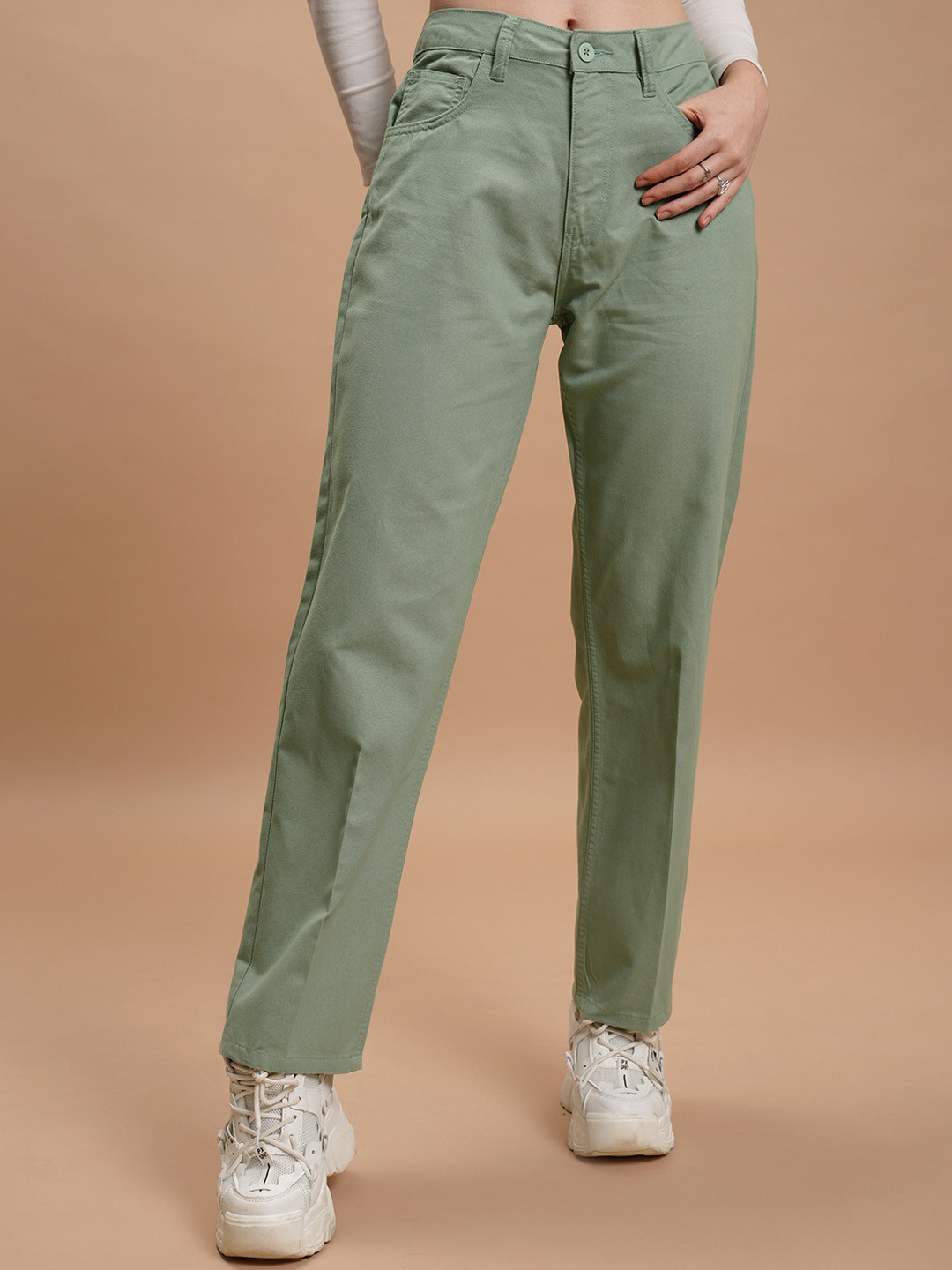 Tokyo Talkies Women Green Flared Trousers