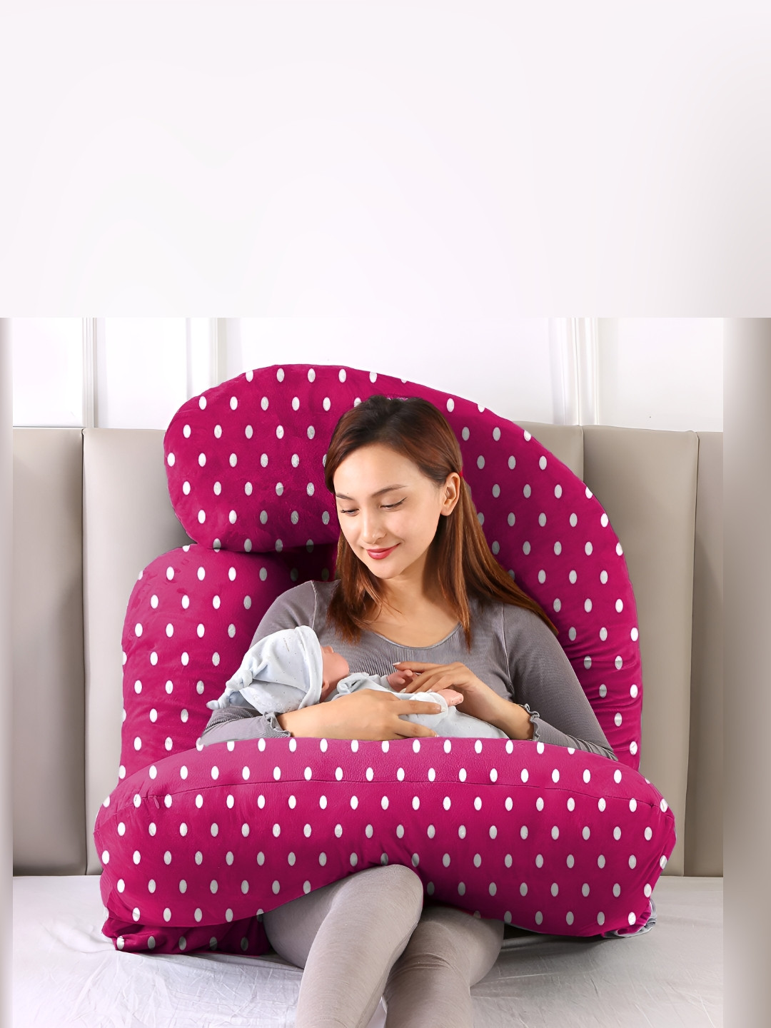 DADDY COOL Rose Polka Dots Faux Velvet Ultra Soft Fibre Maternity Pillow-17.7 x 76.2 x 1.37 cm