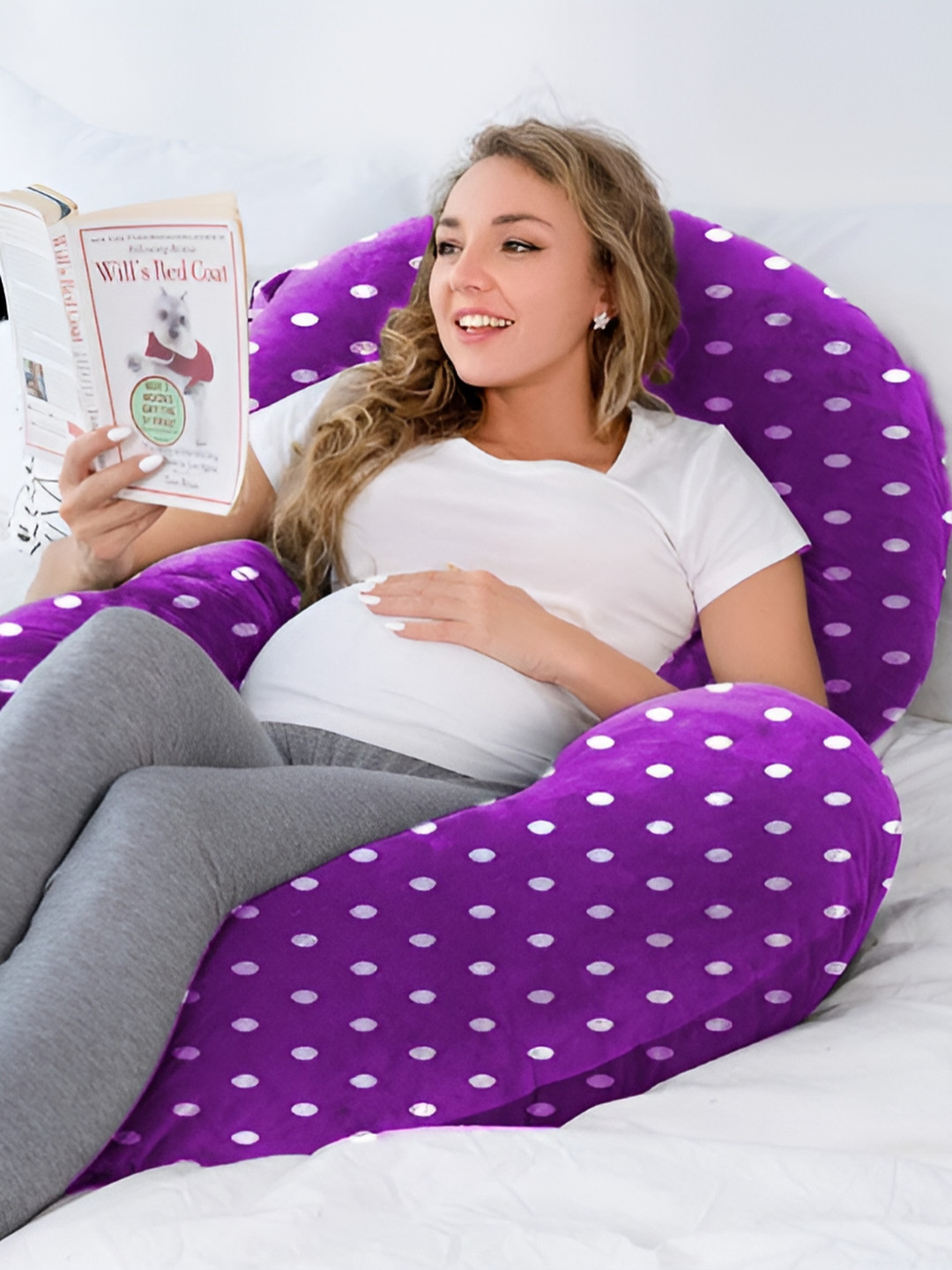 DADDY COOL Dot Print Velvet Purple Polka Dots Faux Velvet Ultra Soft Fibre Maternity Pillow-17.7 x 76.2 x 137 cm