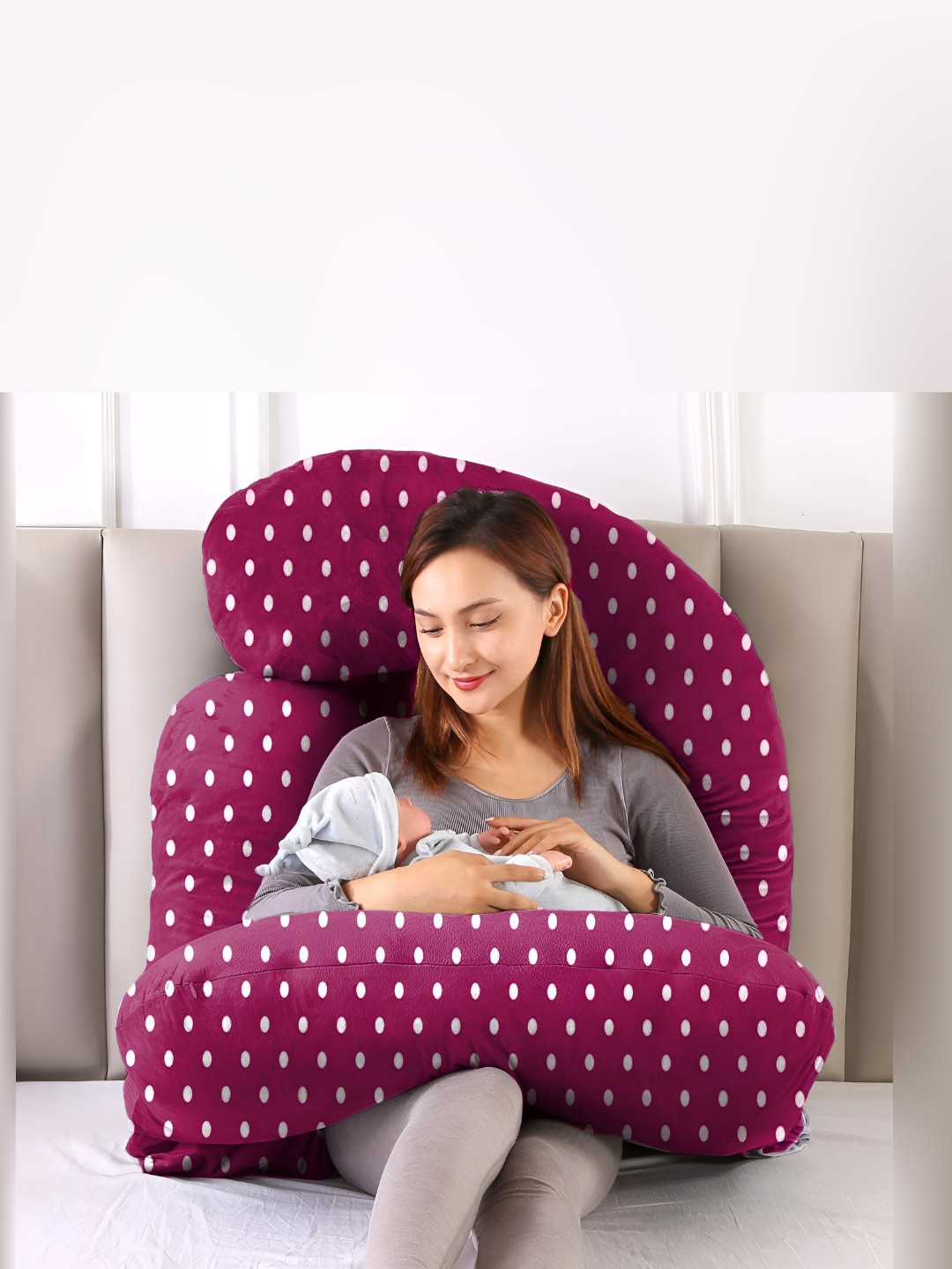 DADDY COOL Violet Polka Dots Faux Velvet Ultra Soft Fibre Maternity Pillow-17.7 x 76.2 x 1.37 cm