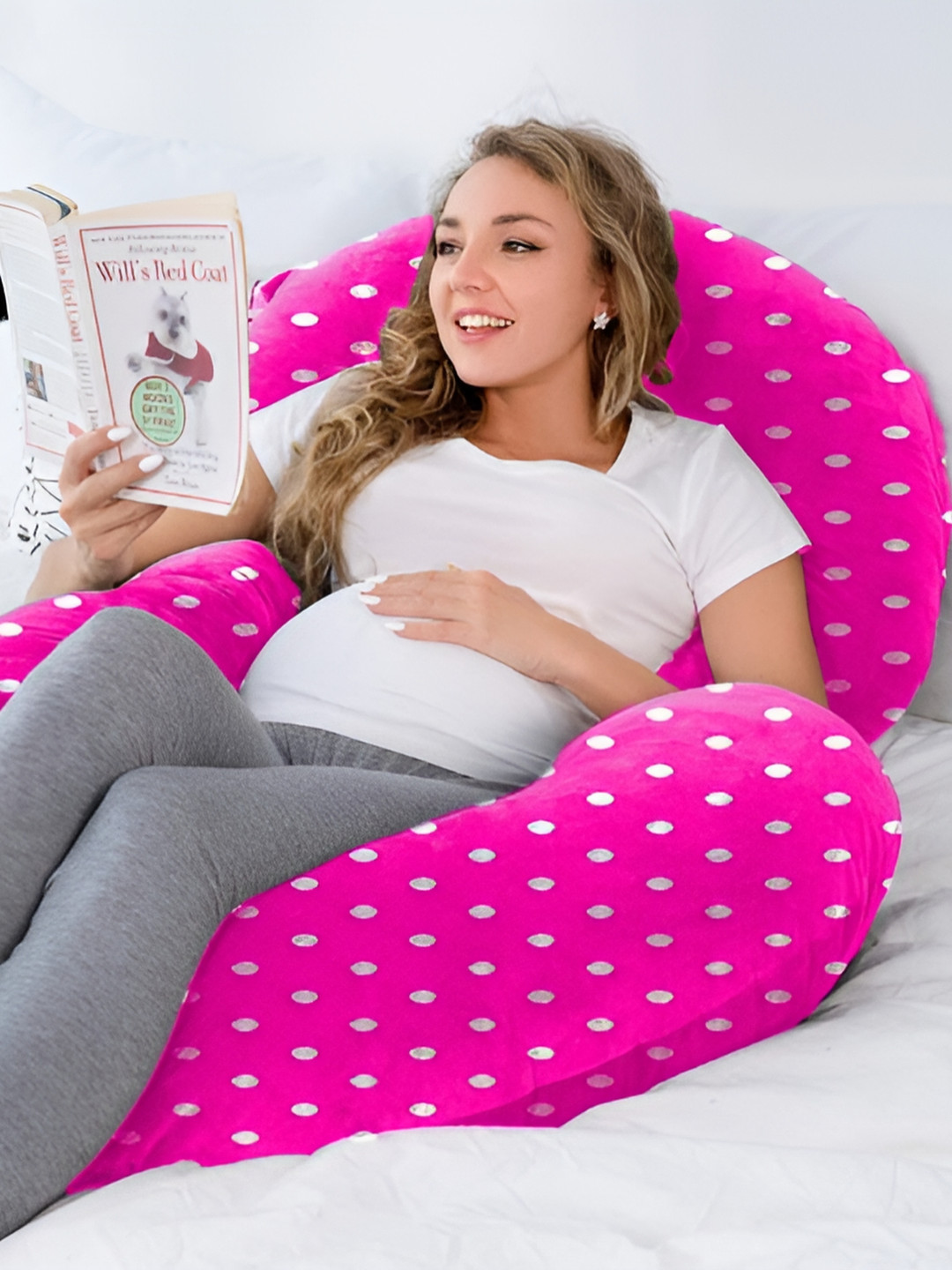 DADDY COOL Dot Print Velvet Rose Polka Dots Faux Velvet Ultra Soft Fibre Maternity Pillow-17.7 x 76.2 x 137 cm