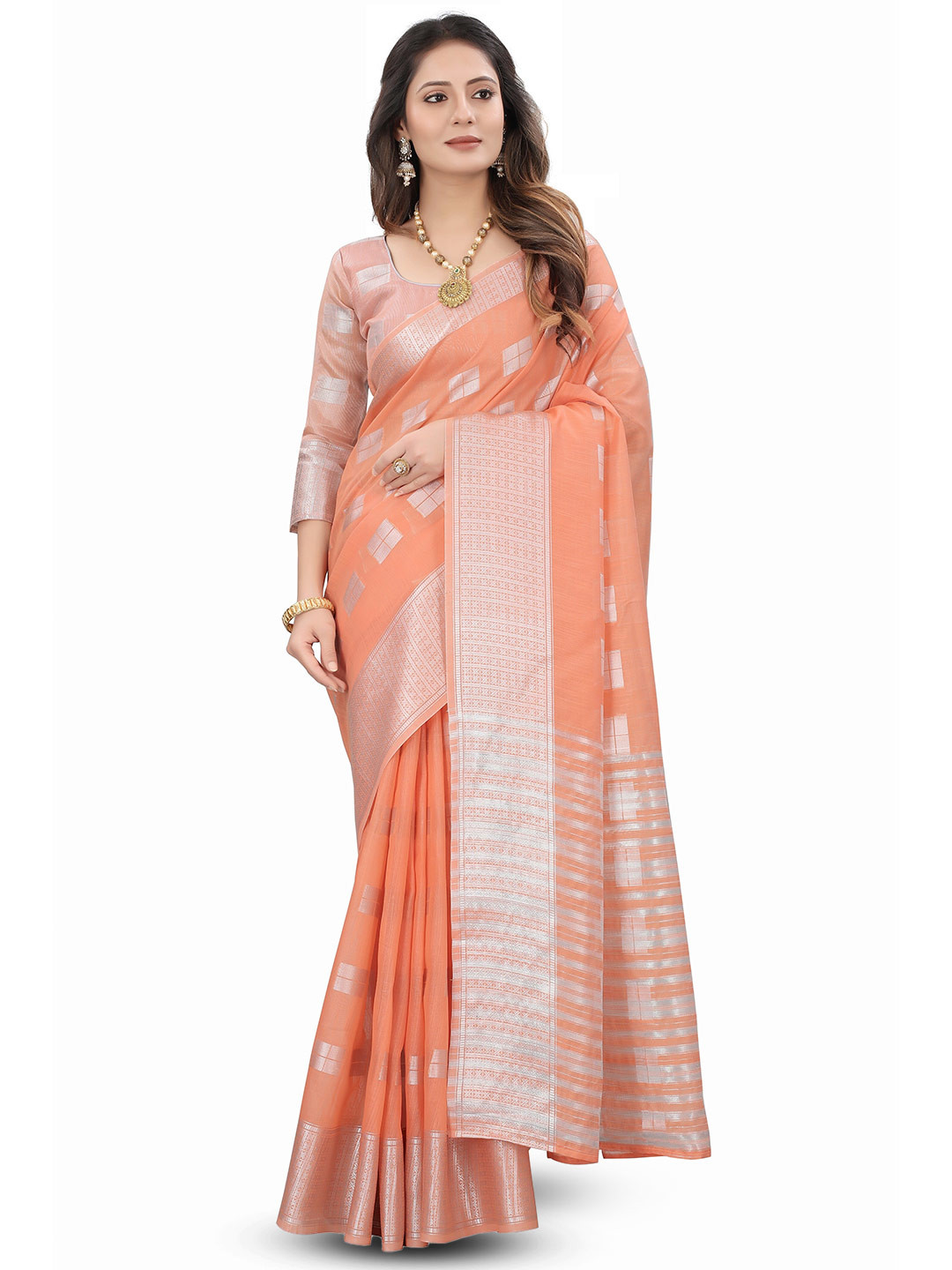 MOLTIRA Ethnic Motifs Woven Design Zari Detail Pure Linen Saree