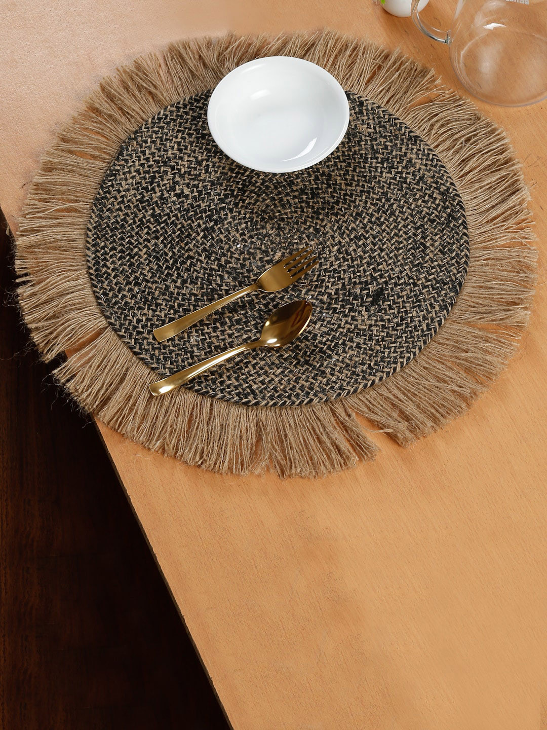 HOSTA HOMES Black & Beige Self-Design Reversible Table Placemats