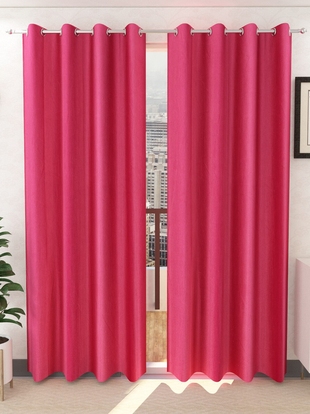 Panipat Textile Hub Pink 2 Pieces Window Curtains