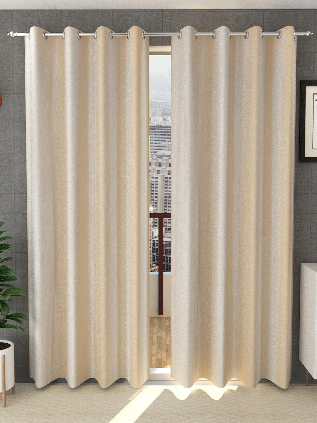 Panipat Textile Hub Beige 2 Pieces Window Curtains