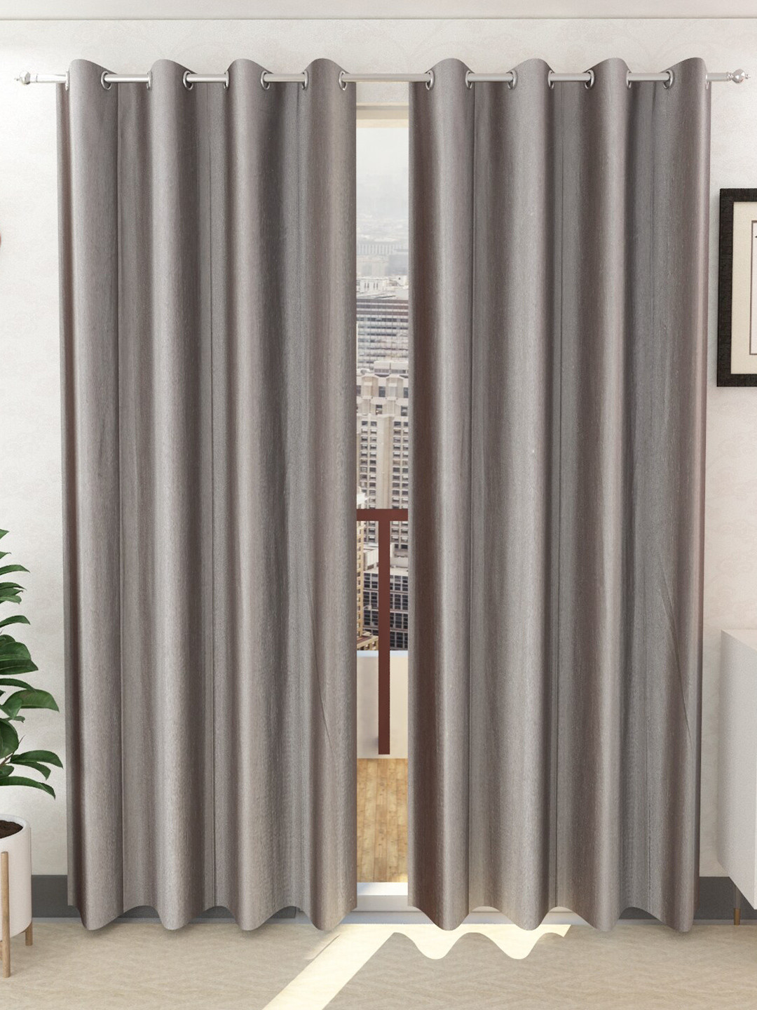 Panipat Textile Hub Grey 2 Pieces Window Curtains