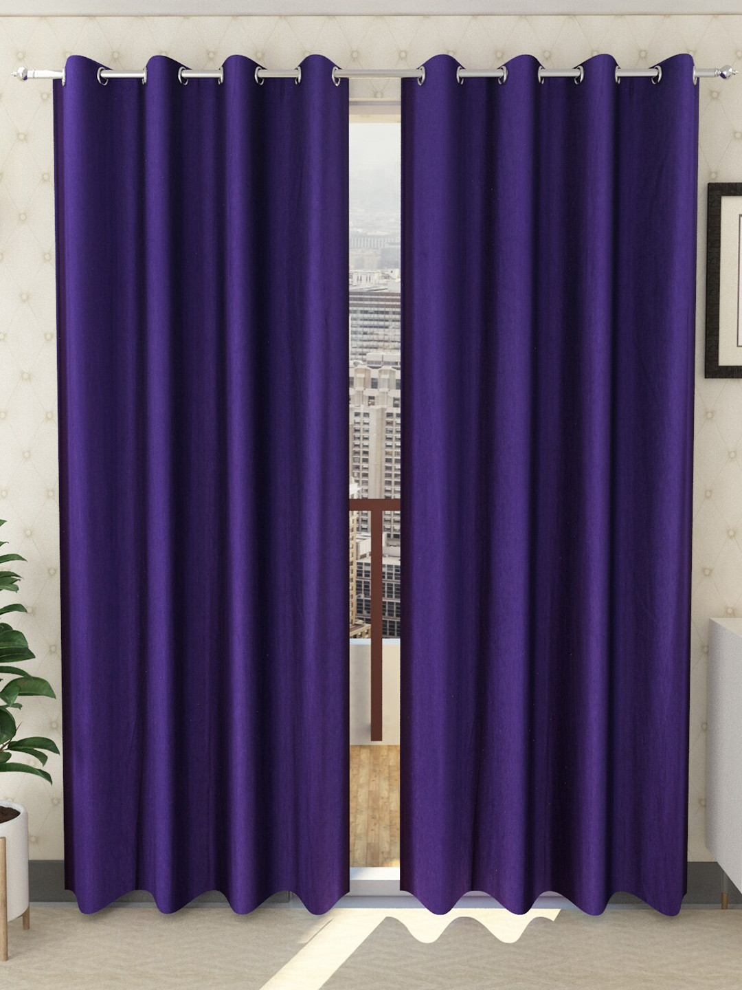 Panipat Textile Hub Purple 2 Pieces Window Curtains