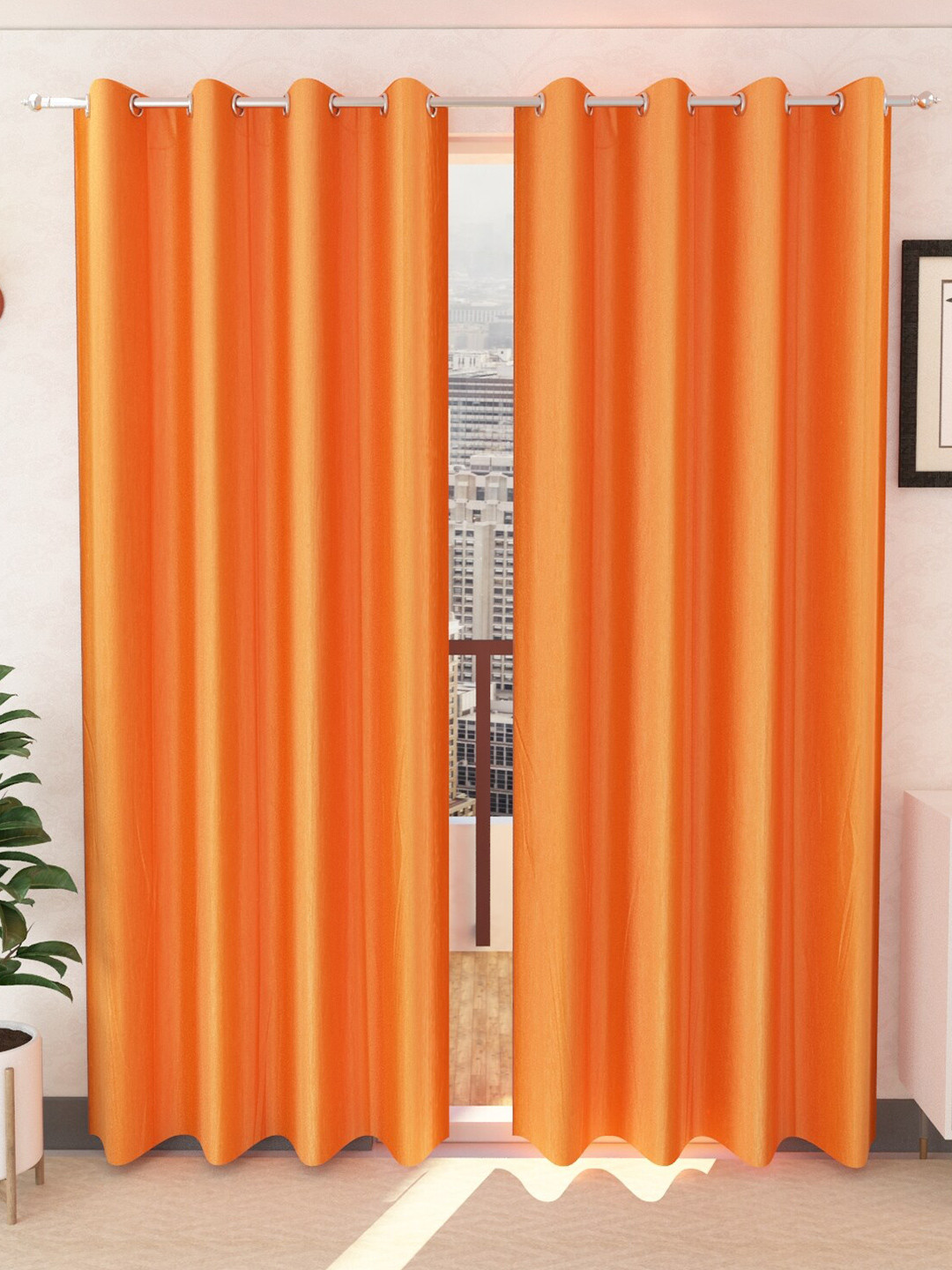 Panipat Textile Hub Orange 2 Pieces Window Curtains