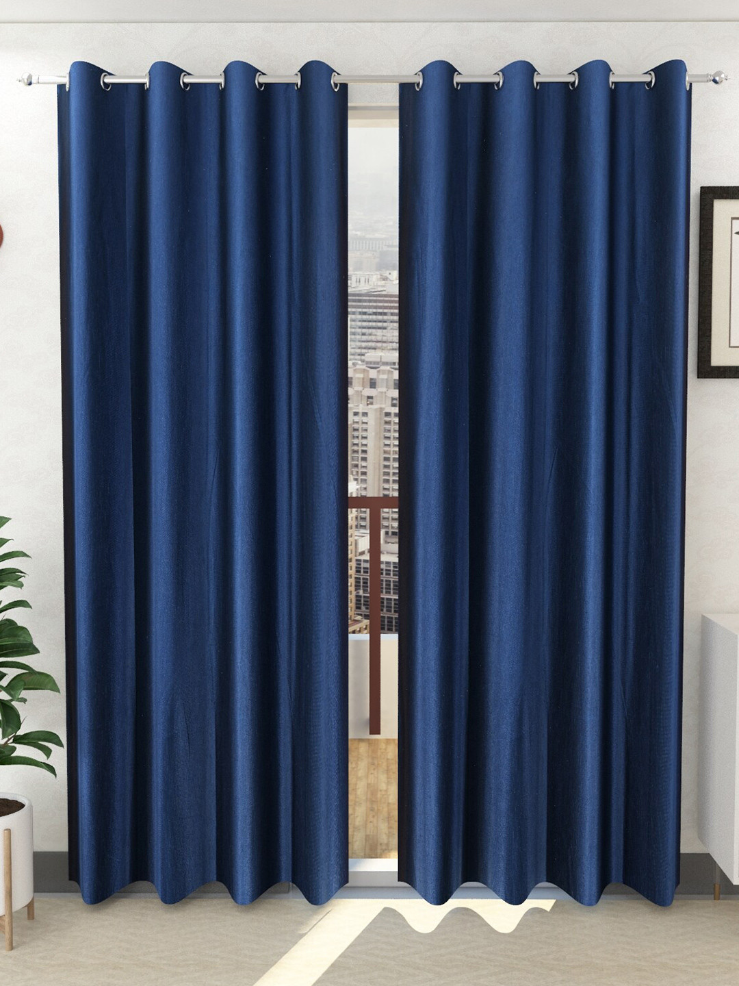 Panipat Textile Hub Navy Blue 2 Pieces Window Curtains