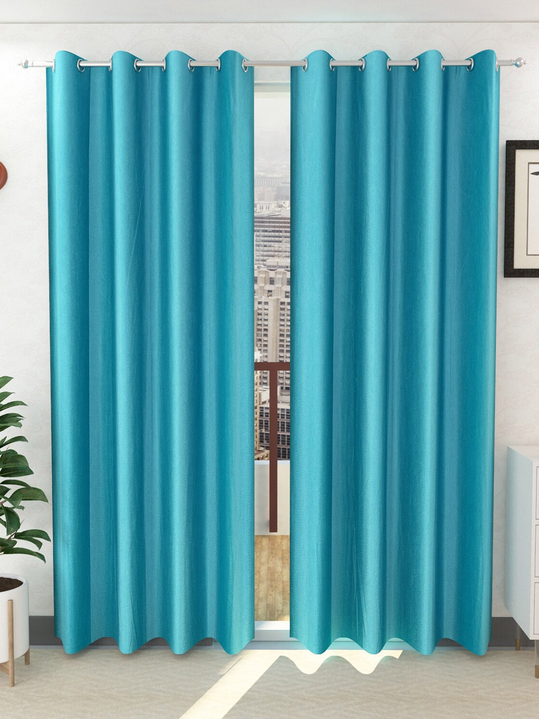 Panipat Textile Hub Blue 2 Pieces Window Curtains
