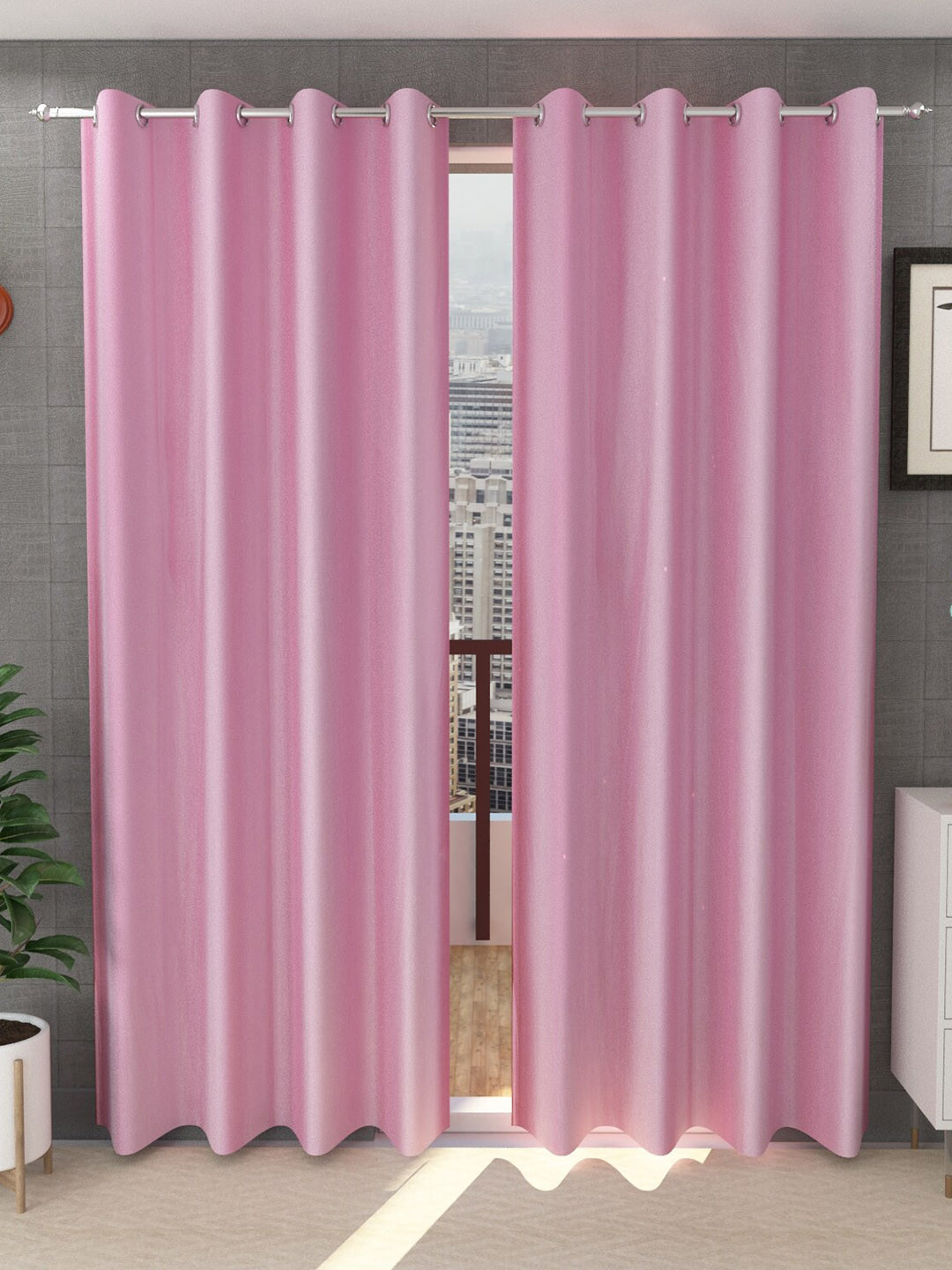 Panipat Textile Hub Pink 2 Pieces Window Curtains