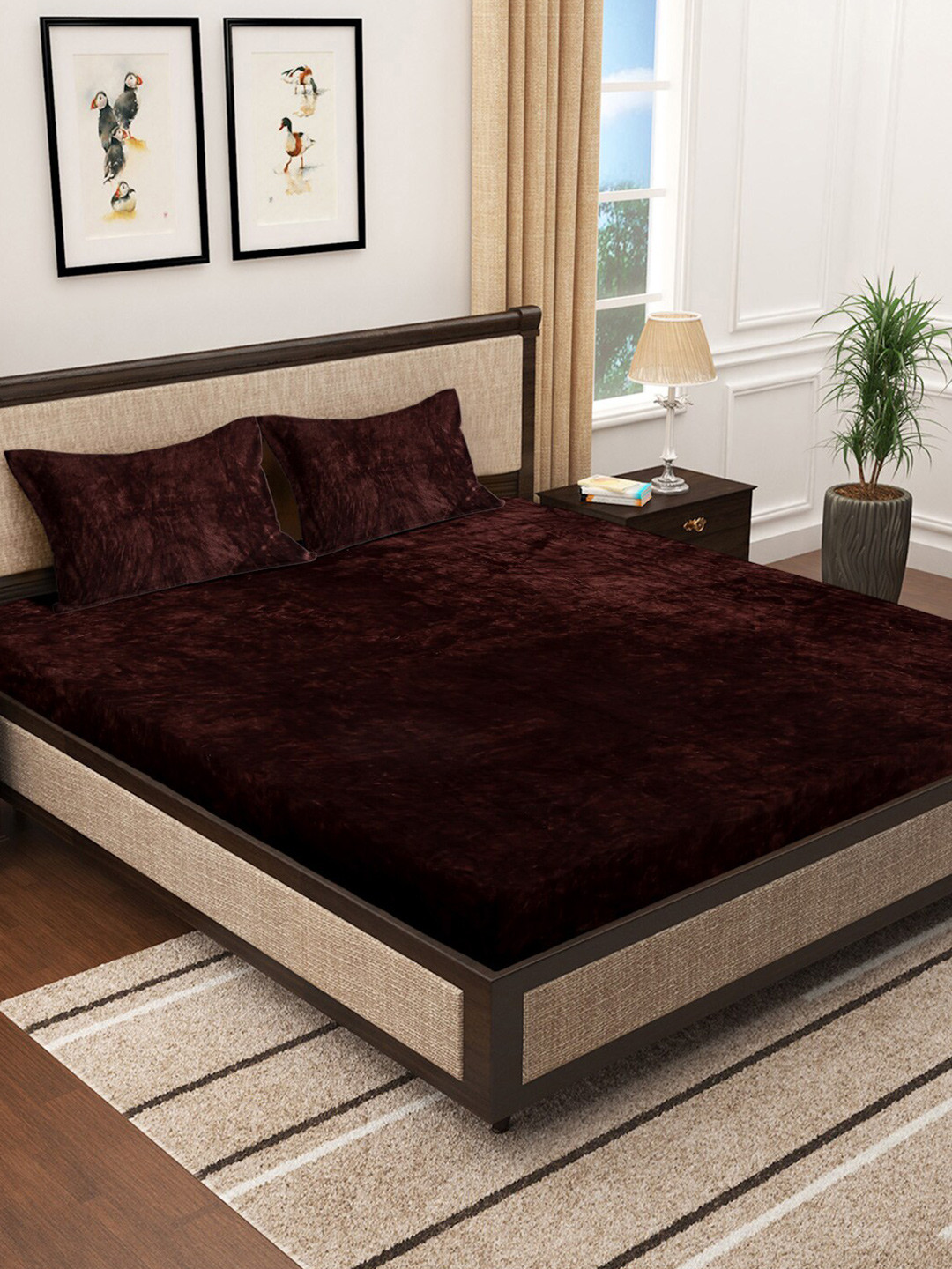 SOKNACK Brown 330 TC King Bedsheet with 2 Pillow Covers