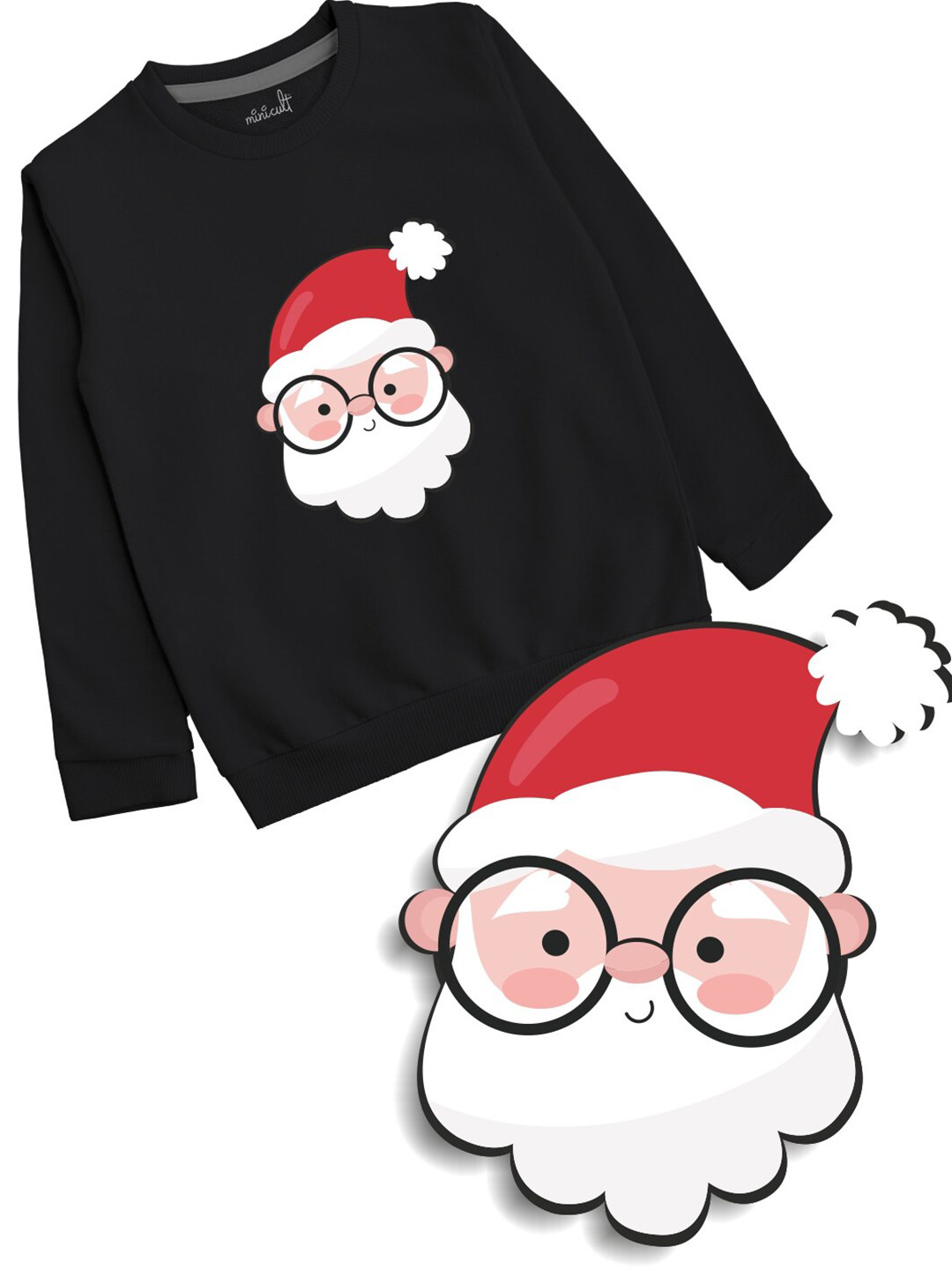 Minicult Kids Black Printed Christmas Cotton Sweatshirt