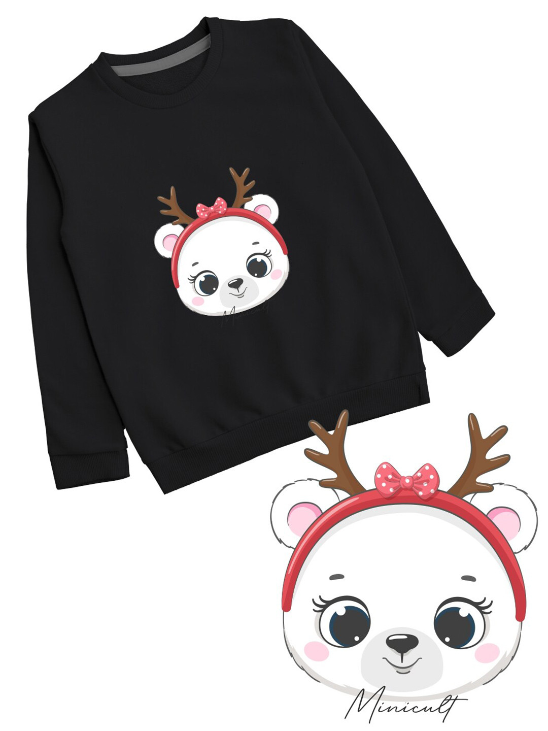 Minicult Kids Black Graphic Printed Cotton Pullover Christmas Sweatshirt
