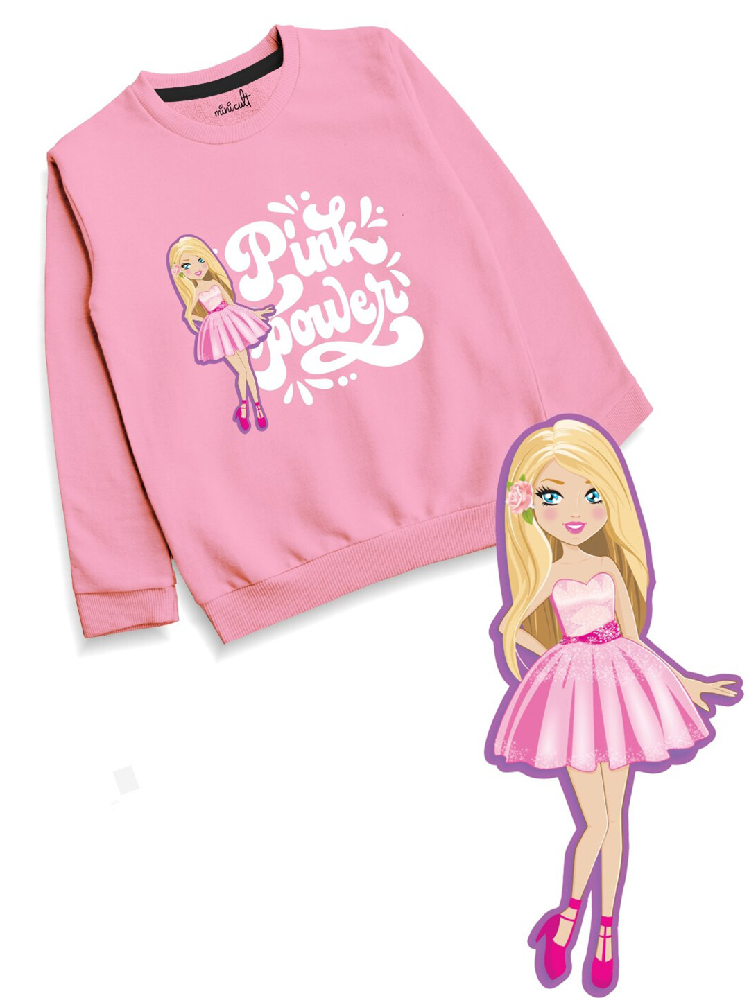 Minicult Girls Barbie Printed Cotton Pullover Sweatshirt