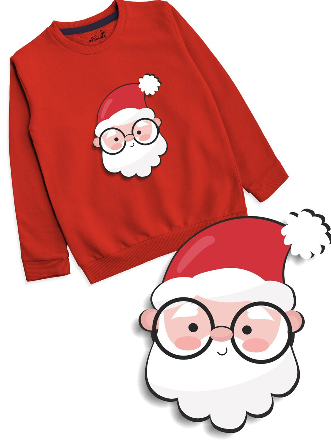 Minicult Kids Red Graphic Printed Cotton Pullover Christmas Sweatshirt