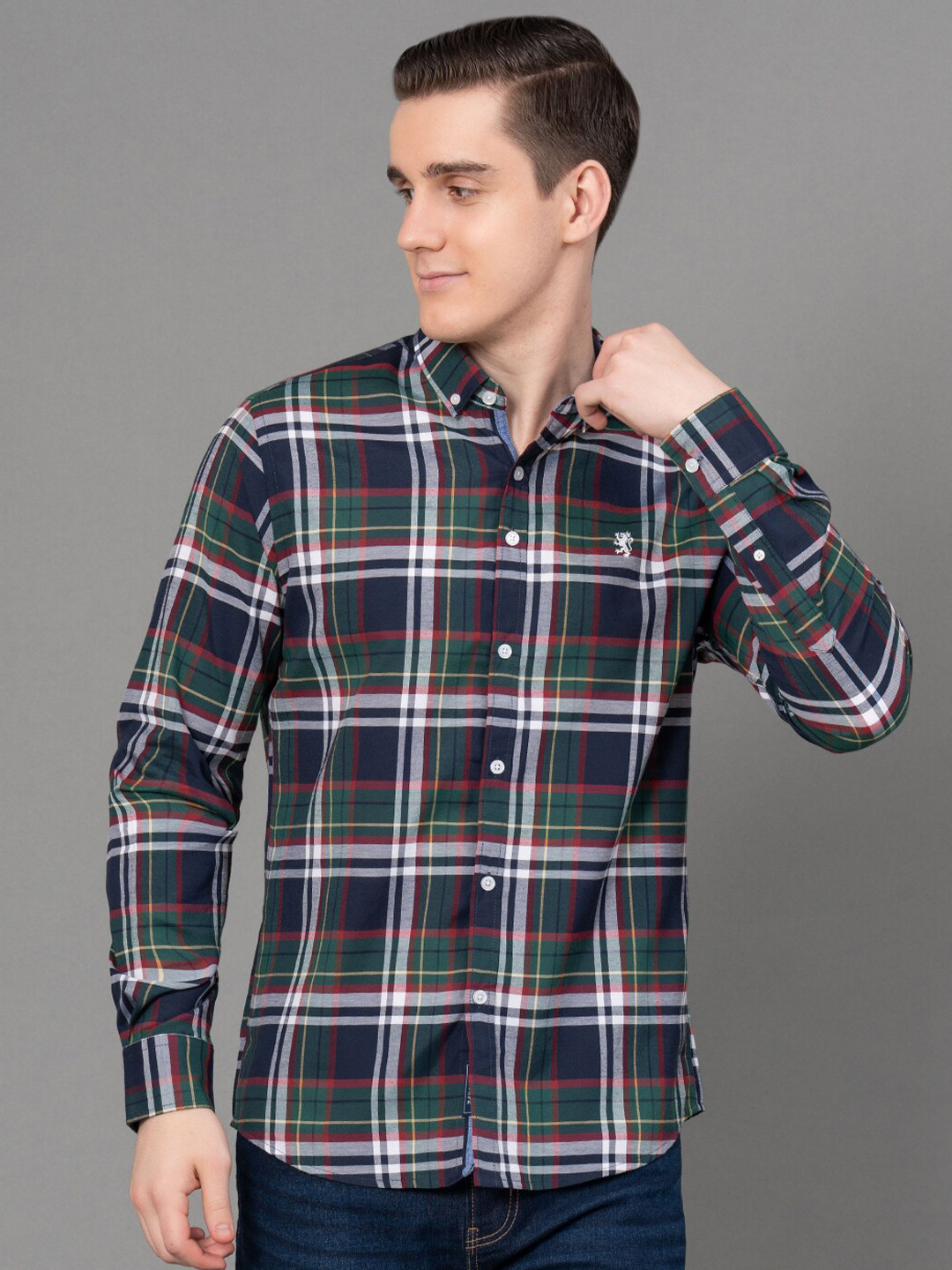 Red Tape Tartan Checks Button-Down Collar Long Sleeves Casual Shirt