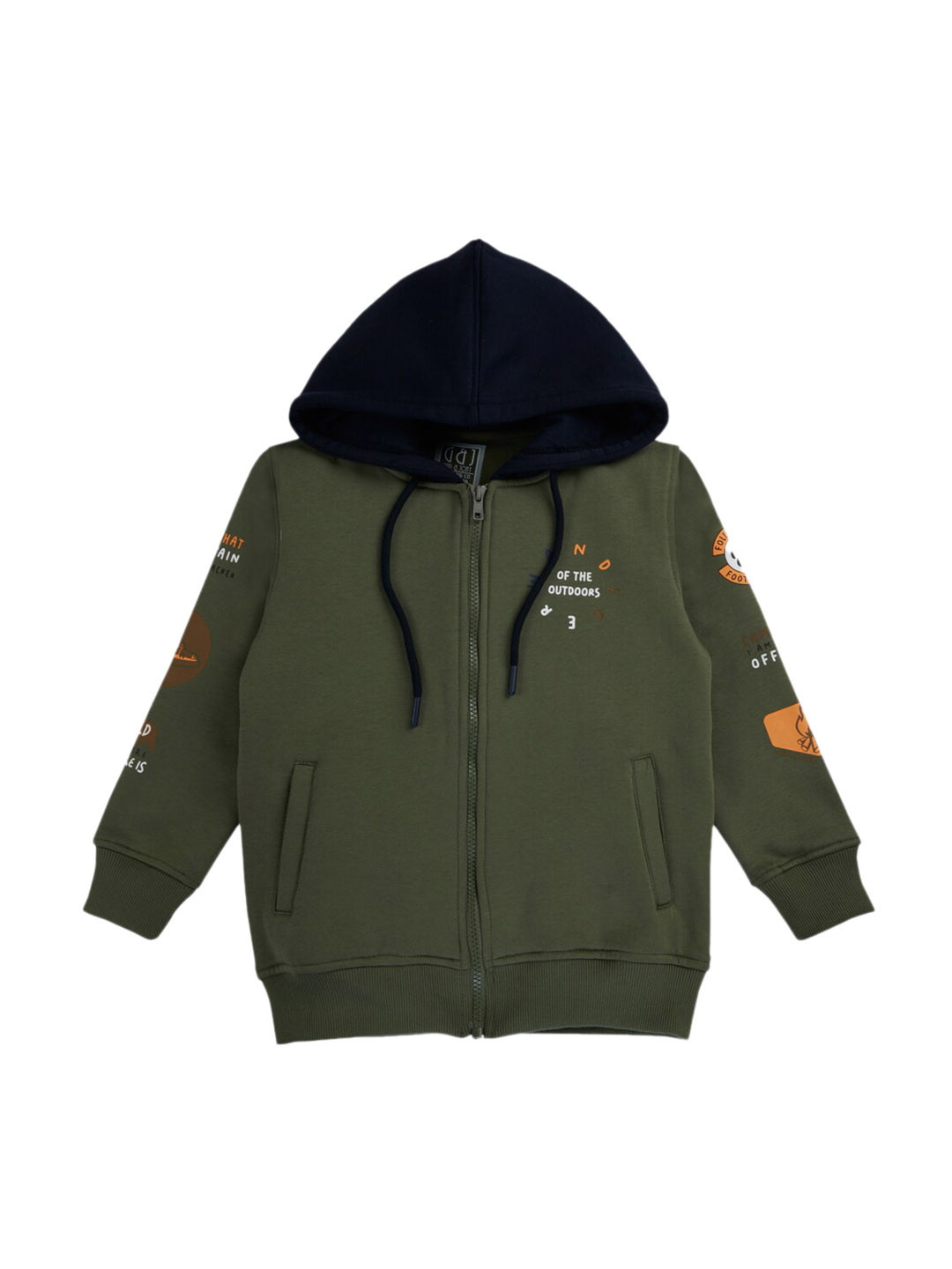 Gini and Jony Boys Typography Printed Hooded Cotton Front-Open Sweatshirt