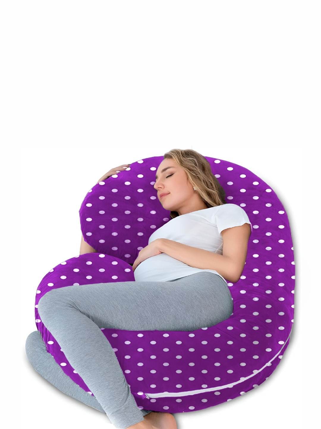 Mom's Moon Dot Print Velvet Purple Polka Dots Faux Velvet Ultra Soft Fibre Maternity Pillow-19.8 x 71.1 x 139 cm