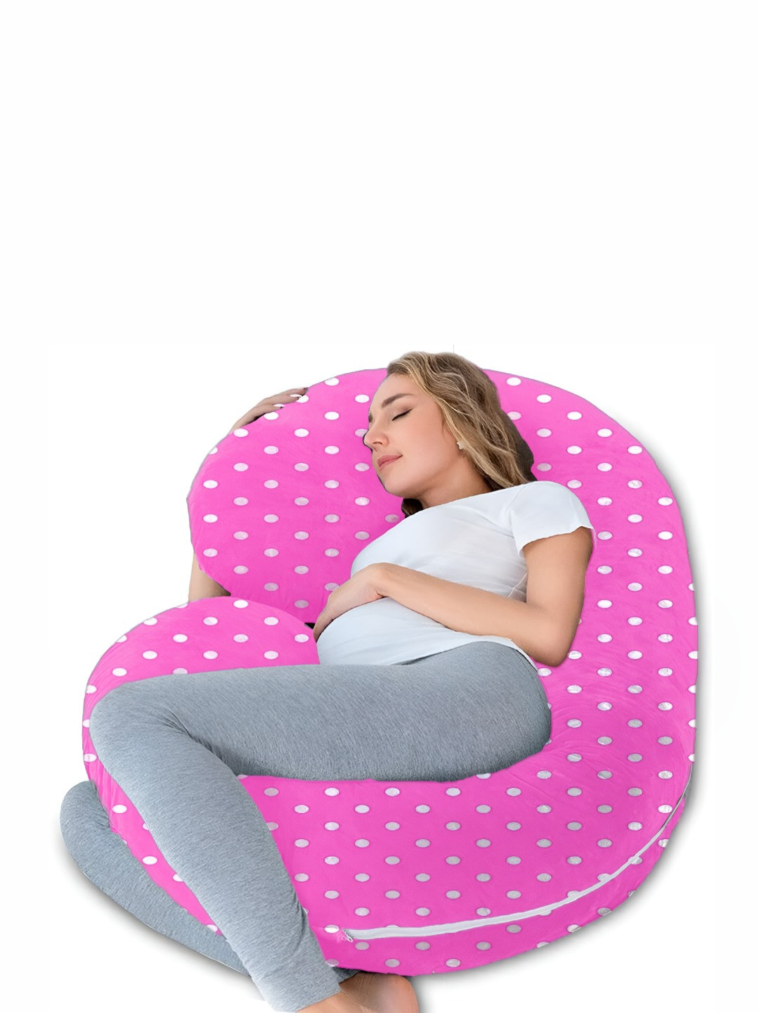 Mom's Moon Pink Fibre Filled Faux Velvet Ultra Soft C Shaped Maternity Pillow