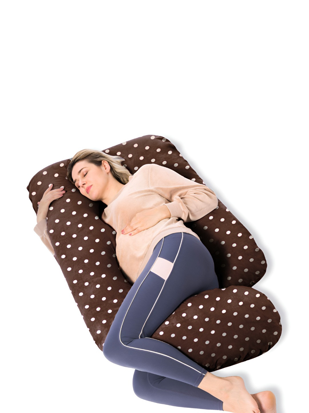 Mom's Moon Dot Print Velvet Brown Polka Dots Faux Velvet Ultra Soft Fibre Maternity Pillow-76.2 x 25.4 x 144.9 cm
