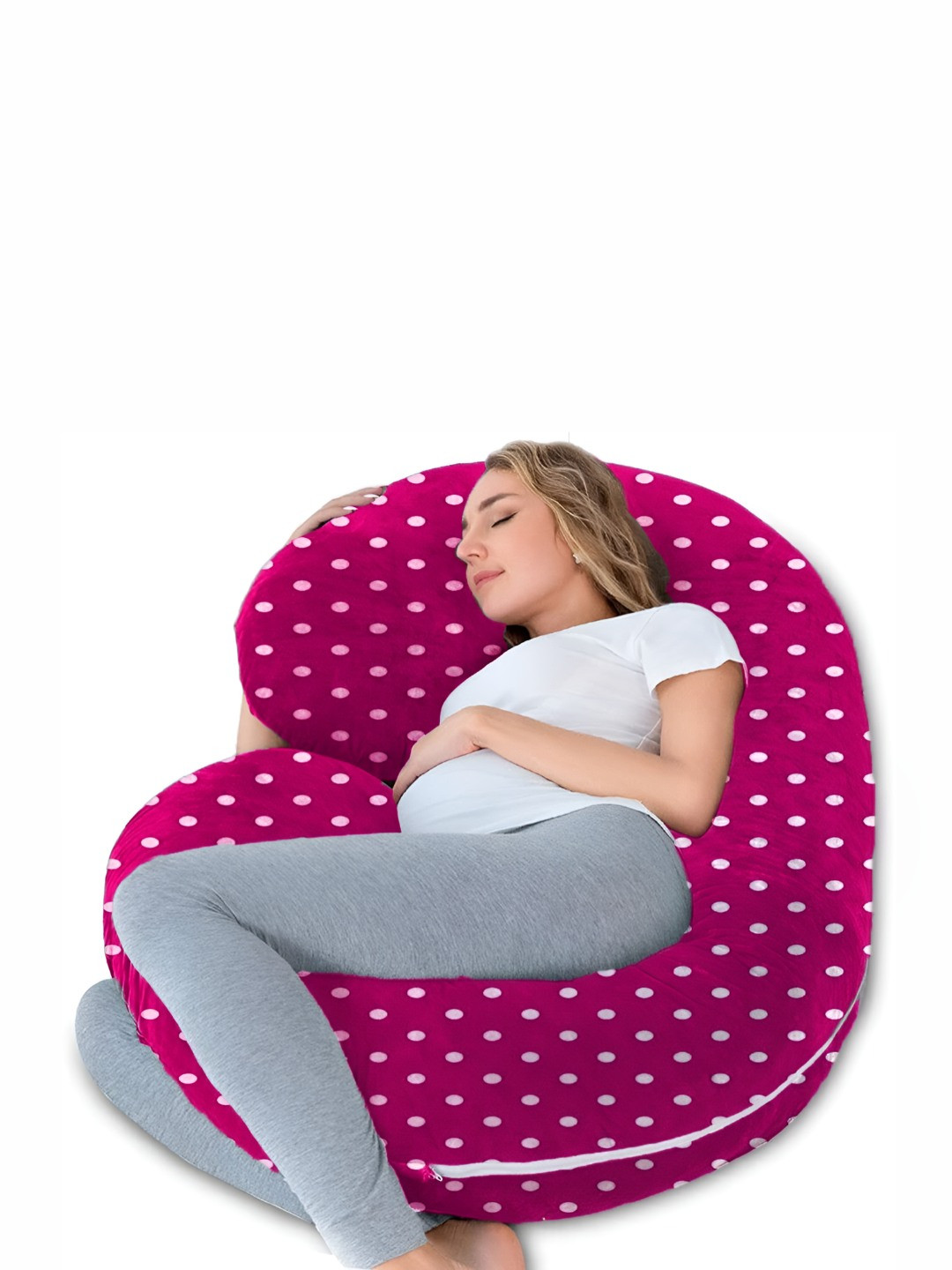 Mom's Moon Pink Polka Dots Faux Velvet Ultra Soft Fibre Maternity Pillow-19.8 x 71.1 x 139 cm