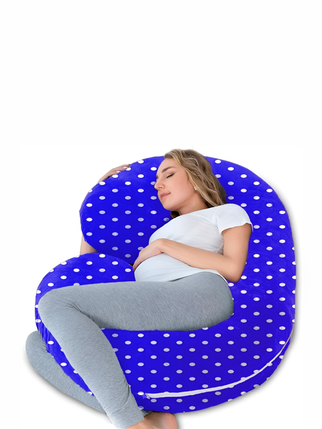 Mom's Moon Blue Polka Dots Faux Velvet Ultra Soft Fibre Maternity Pillow-10 x 25 x 25 cm