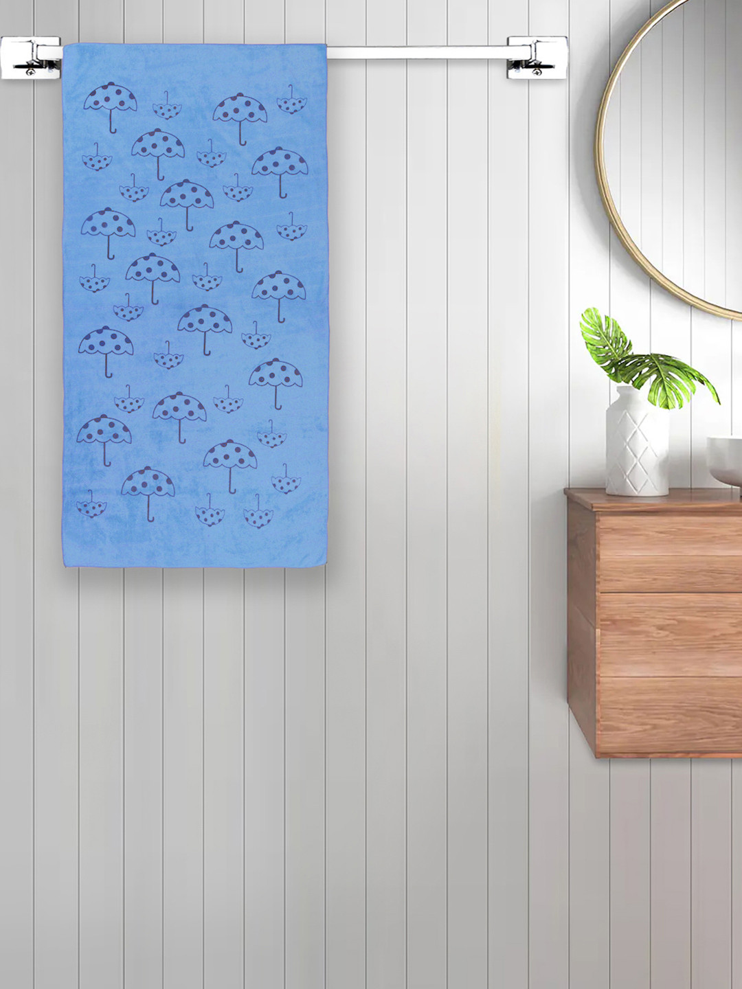 FABINALIV Blue Abstract Printed 420 GSM Cotton Bath Towel
