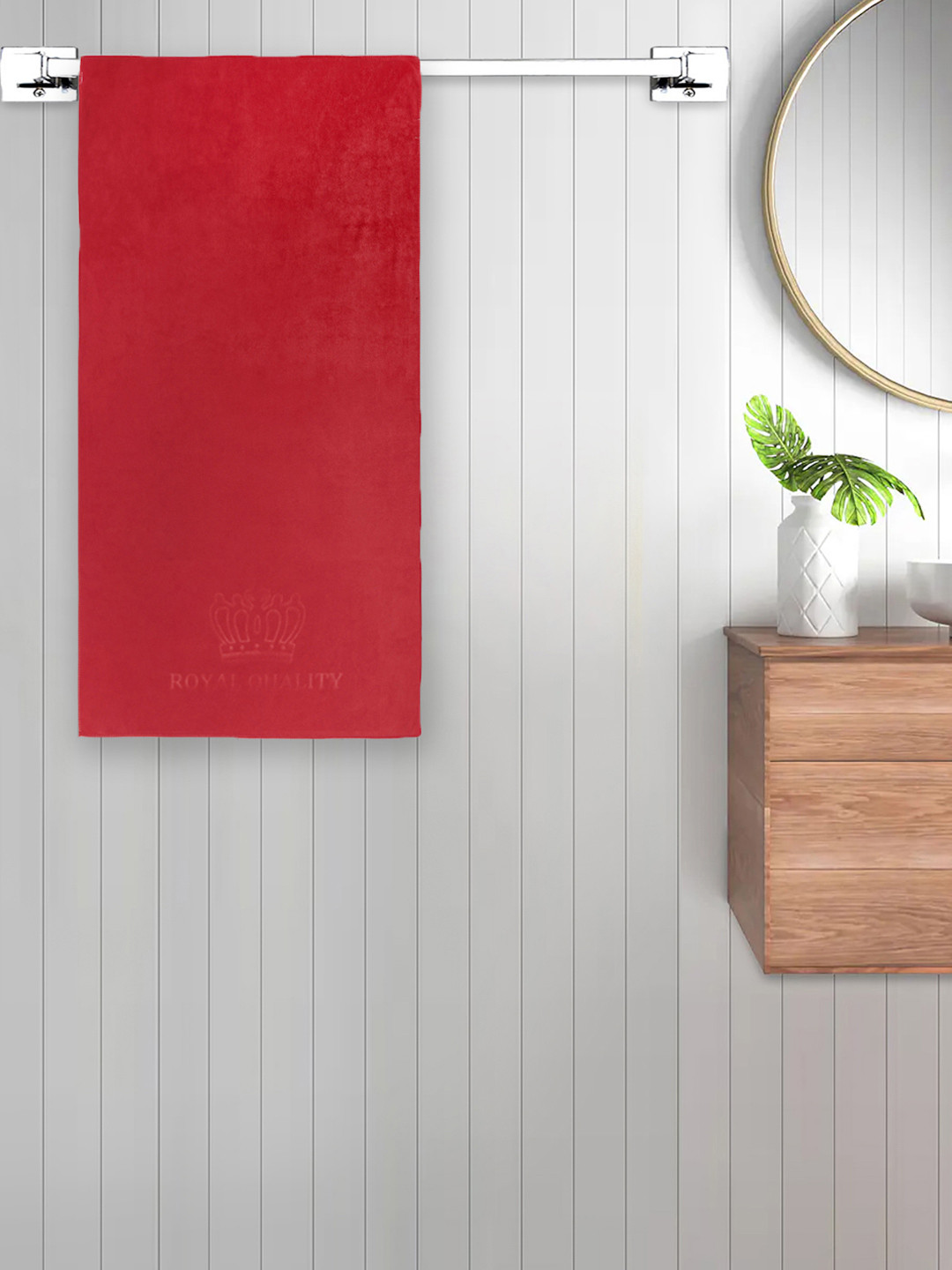 FABINALIV Red Solid 420 GSM Cotton Bath Towel