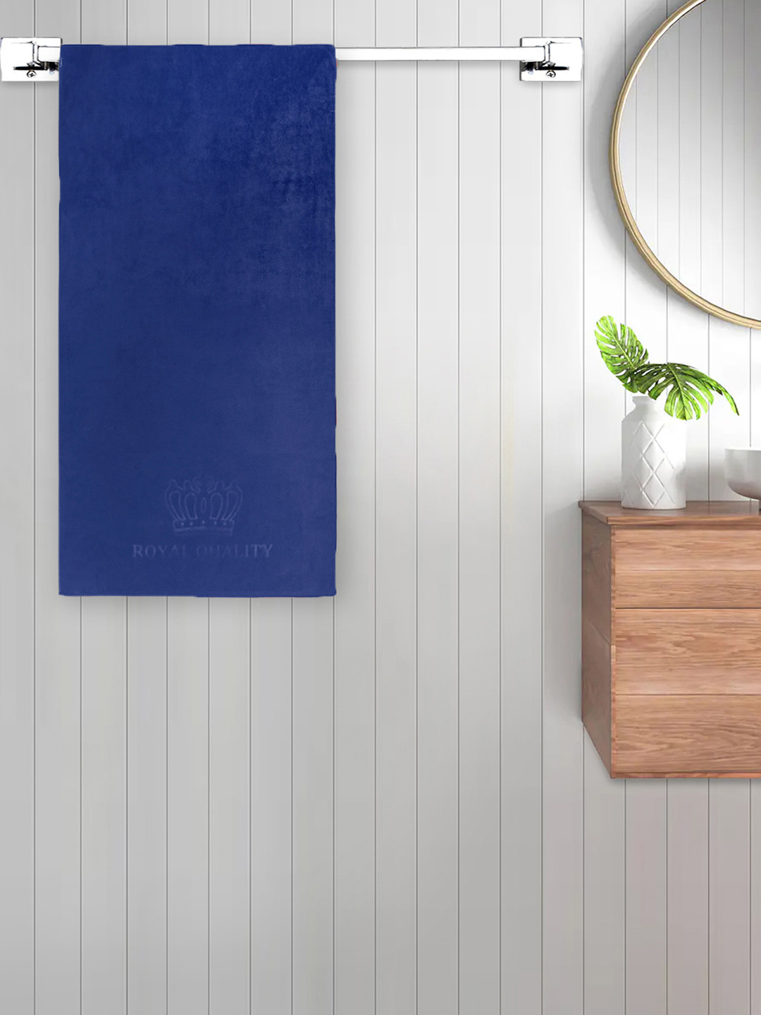 FABINALIV Blue Solid 420 GSM Cotton Bath Towel