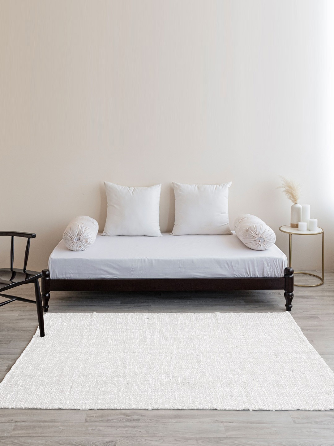 HOMEMONDE Bohemian White Herringbone Reversible Cotton Carpet