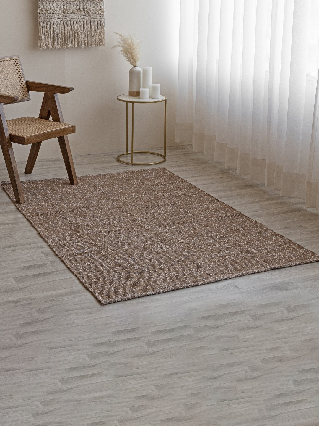 HOMEMONDE Tan & White Bohemian Herringbone Reversible Cotton Carpet