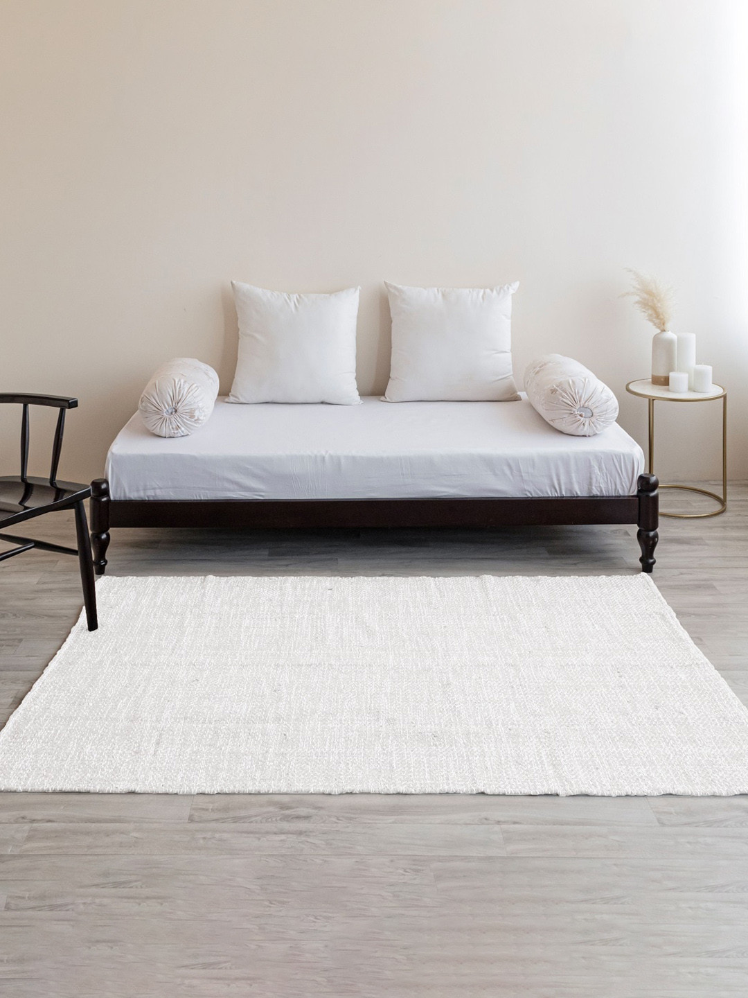 HOMEMONDE White Bohemian Herringbone Reversible Cotton Carpet