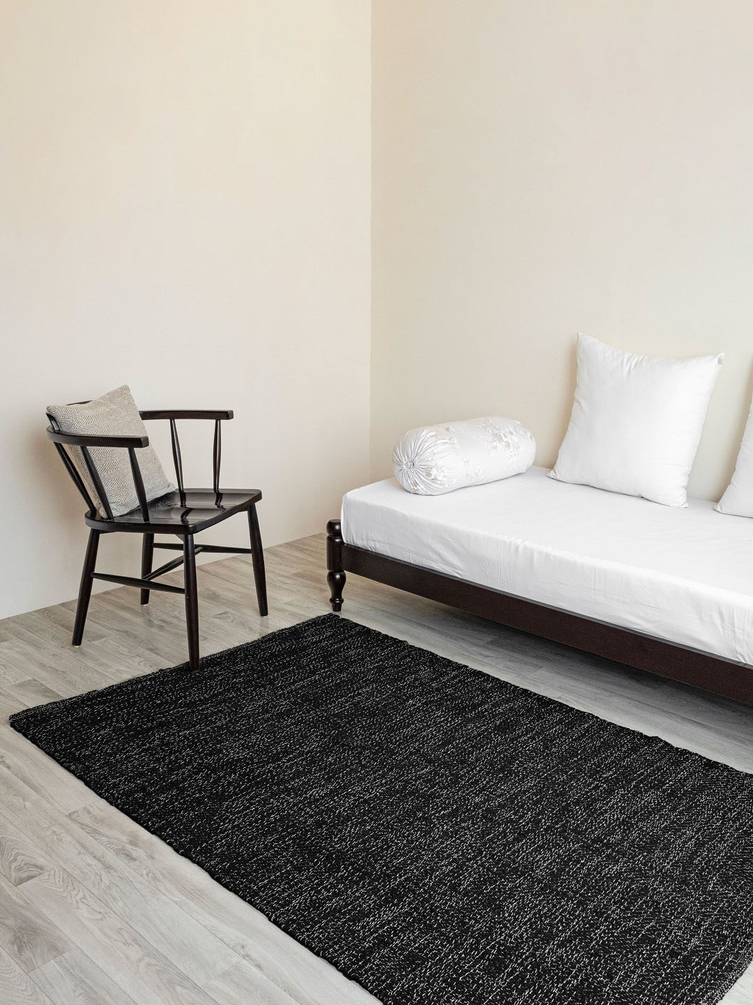 HOMEMONDE Black & White Bohemian Herringbone Reversible Cotton Carpet
