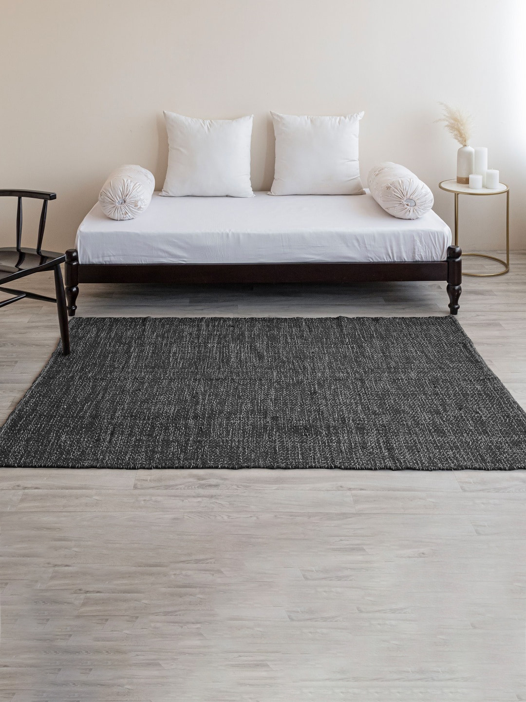 HOMEMONDE Bohemian Grey & White Herringbone Reversible Cotton Carpet