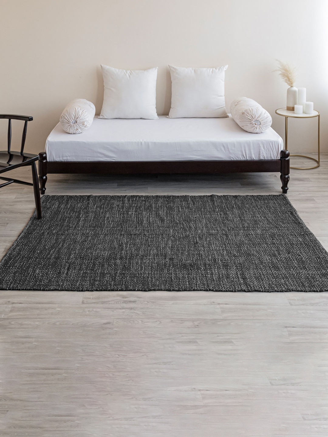 HOMEMONDE Grey & White Bohemian Herringbone Reversible Cotton Carpet