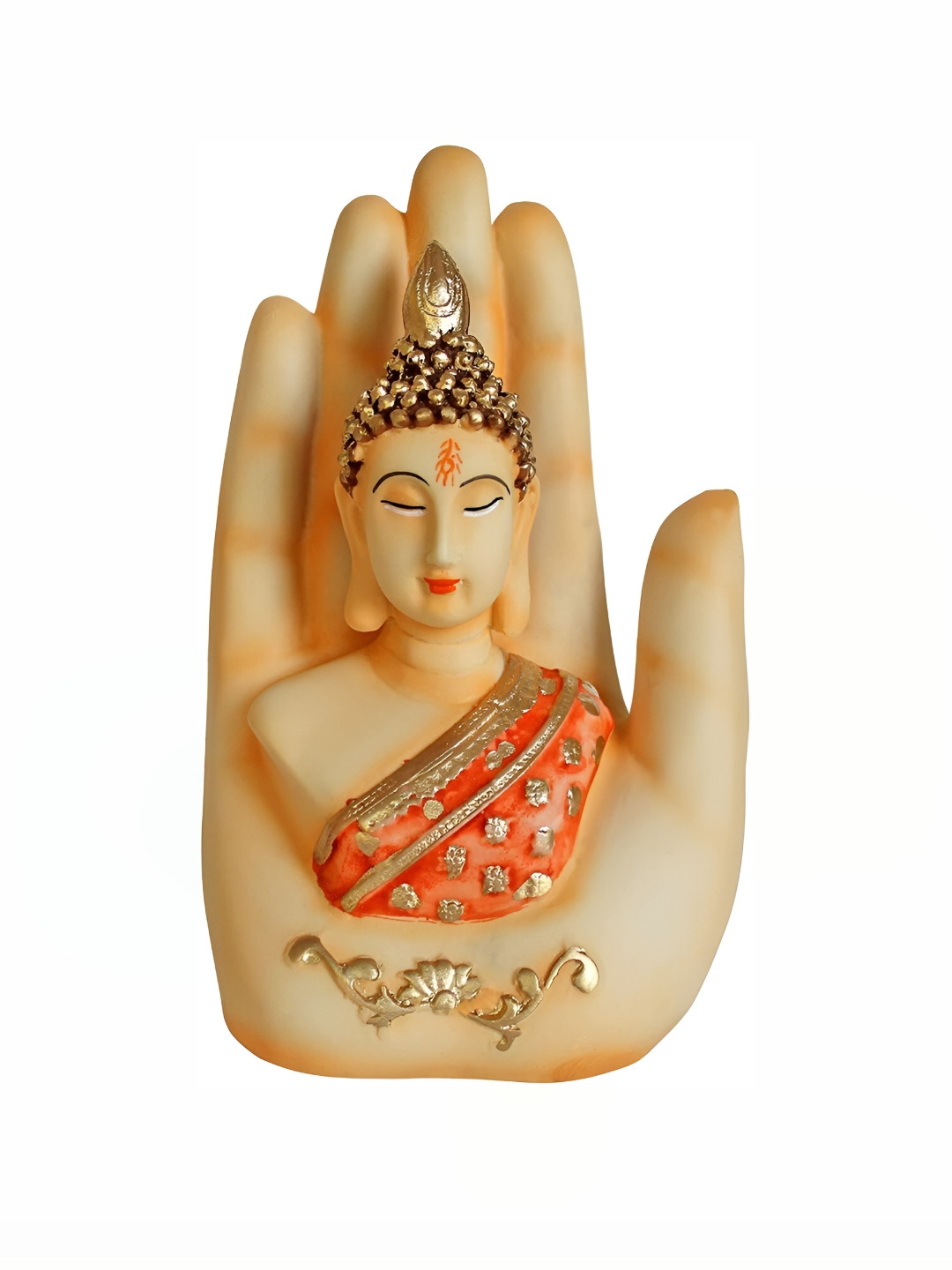 GW CREATIONS Lord Gautam Buddha Sitting Hand Orange Polyresin Natural Living Room Small Showpiece - 2.4 Inches