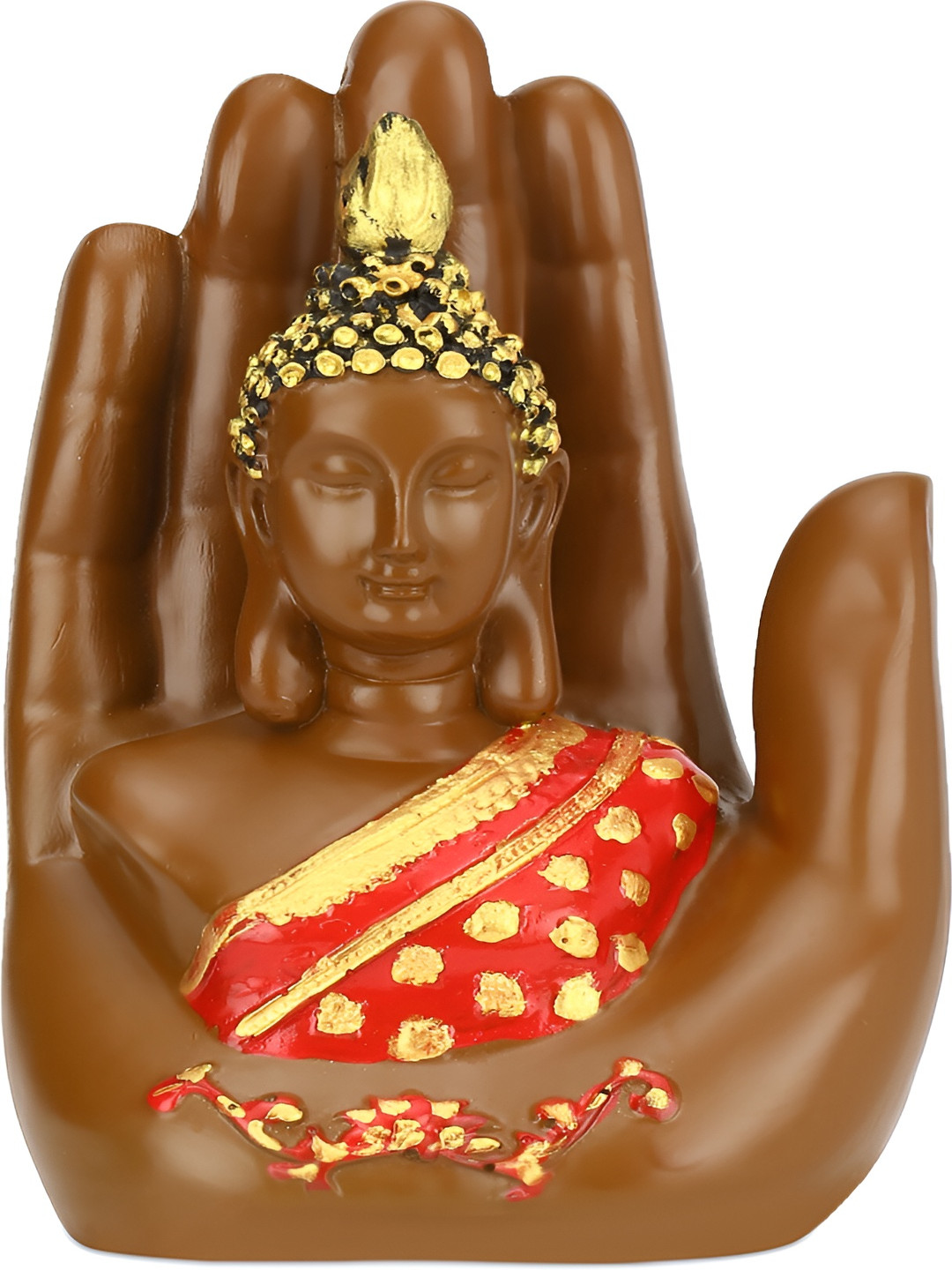 GW CREATIONS Meditating Buddha Red Polyresin Glossy Prayer Room Small Showpiece - 6.7 Inches