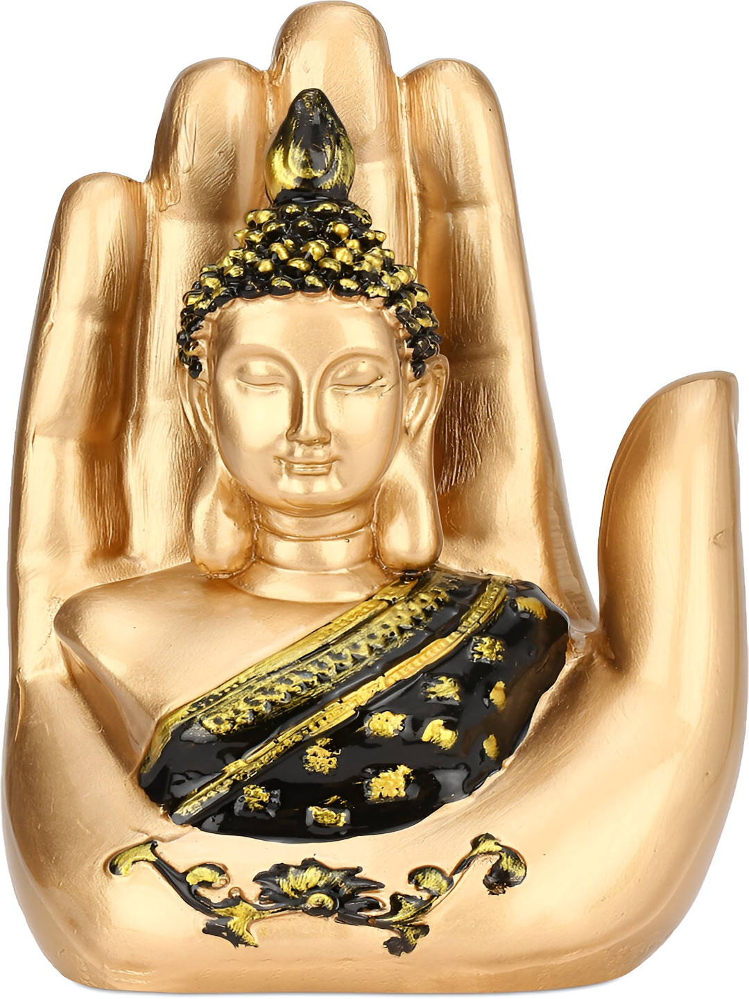 GW CREATIONS Lord Gautam Buddha Sitting Hand and Meditating Gold Polyresin Glossy Living Room Small Showpiece - 6.7 Inches