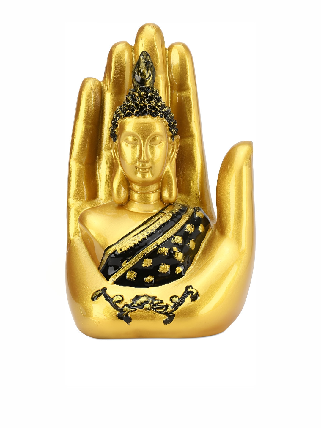 GW CREATIONS Lord Gautam Buddha Sitting Hand Gold Polyresin Natural Living Room Small Showpiece - 6.7 Inches