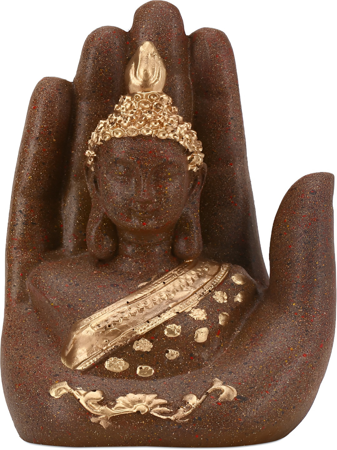 GW CREATIONS Lord Gautam Buddha Sitting Hand Brown Polyresin Natural Living Room Small Showpiece - 6.7 Inches