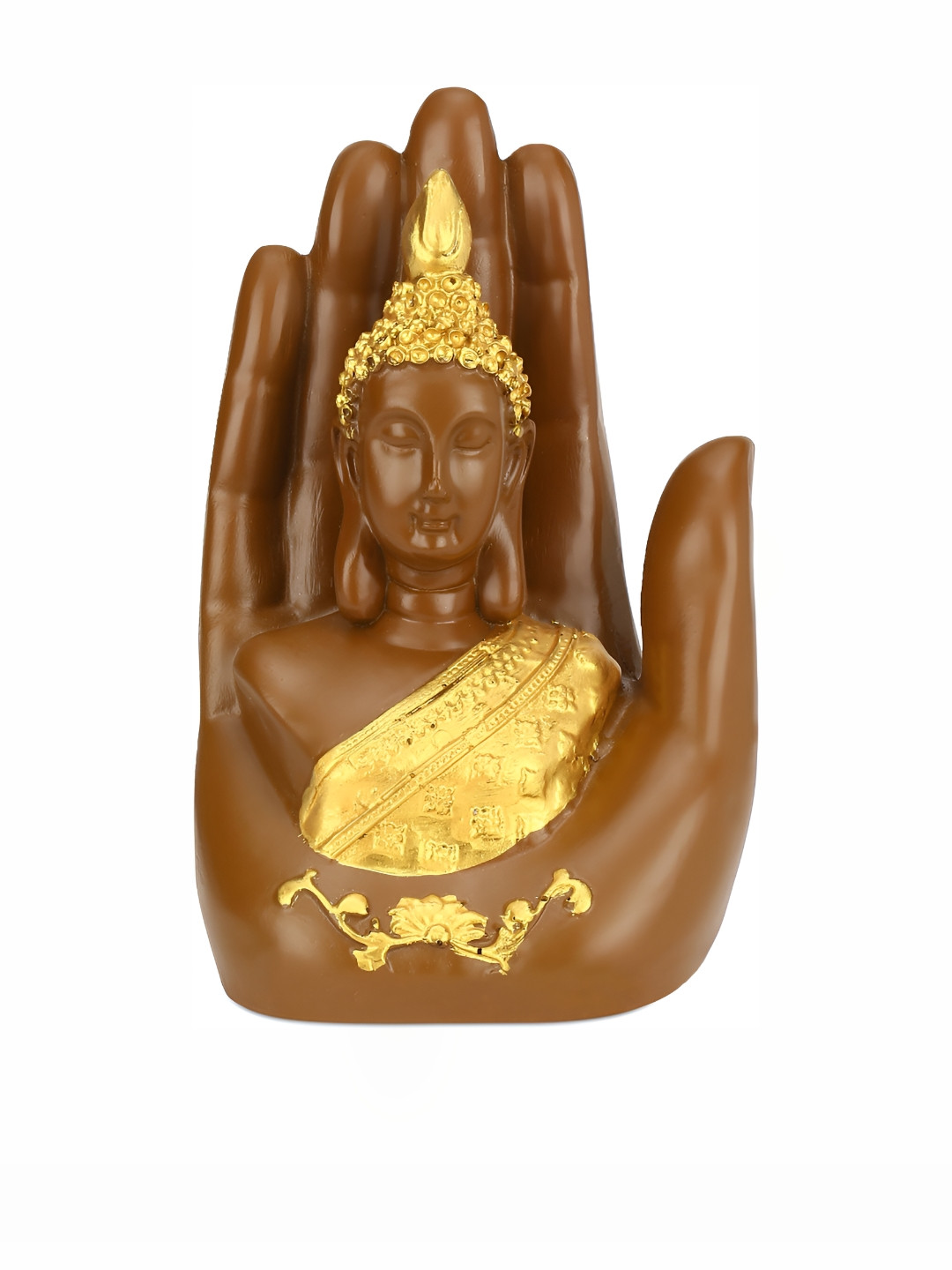 GW CREATIONS Lord Gautam Buddha Sitting Hand Brown Polyresin Natural Living Room Small Showpiece - 2.4 Inches