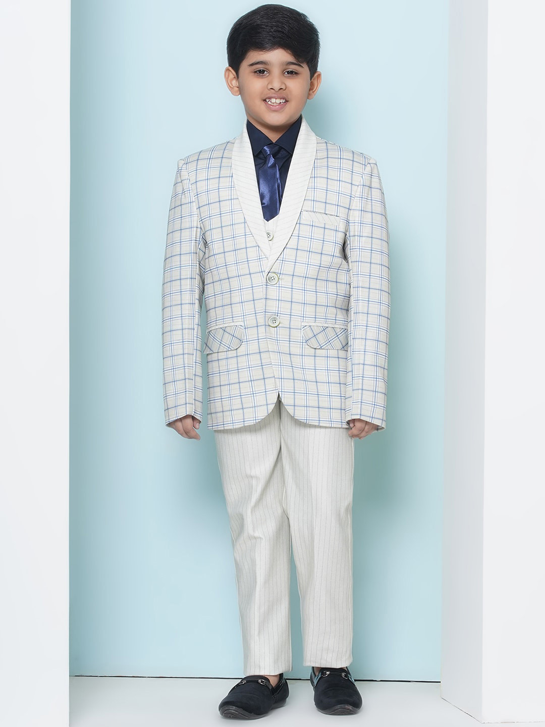 Aj DEZInES Boys Checked 5-pcs Cotton Suit Set