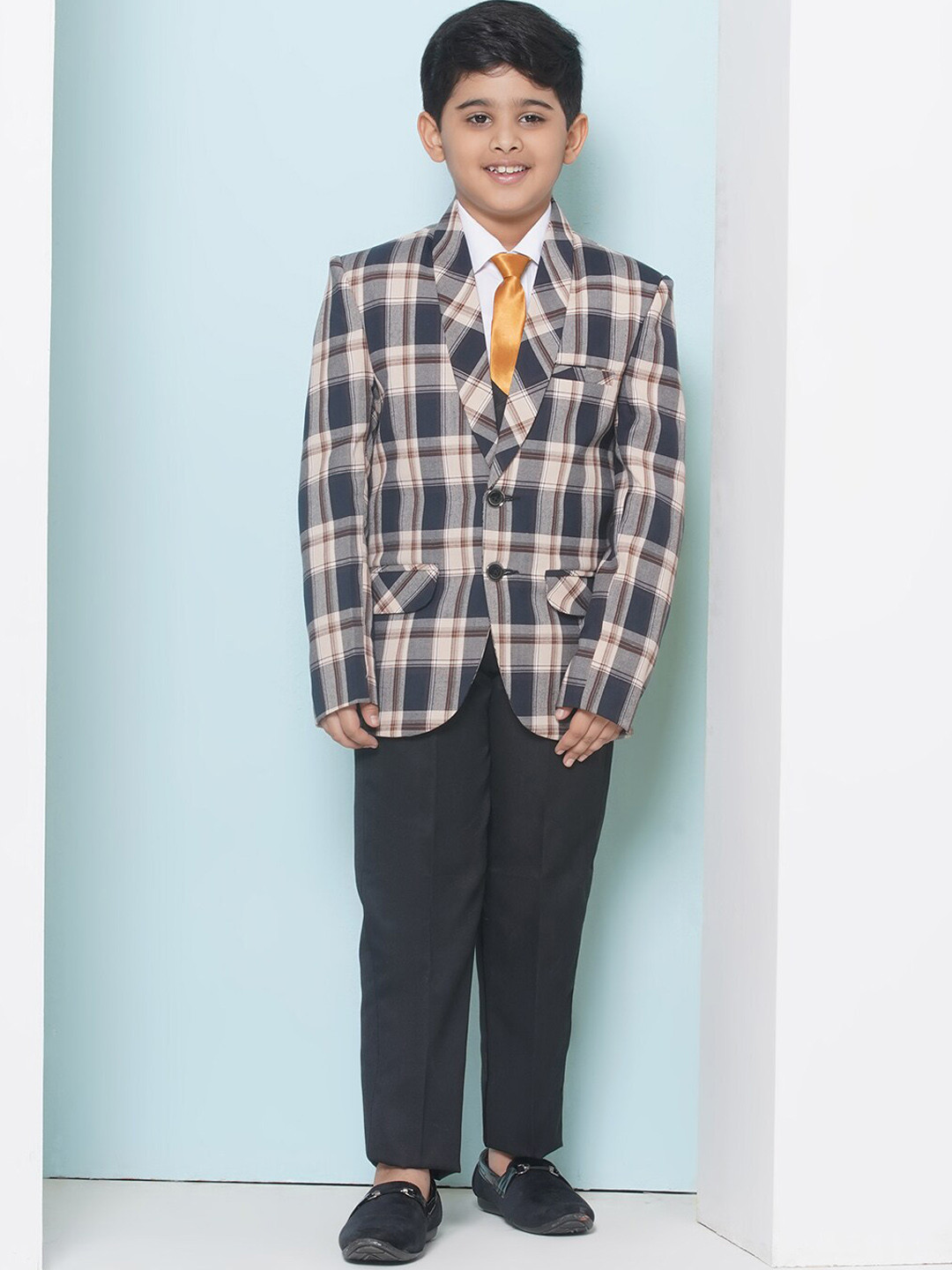 Aj DEZInES Boys Checked Single-Breasted Five-Piece Cotton Party Suit