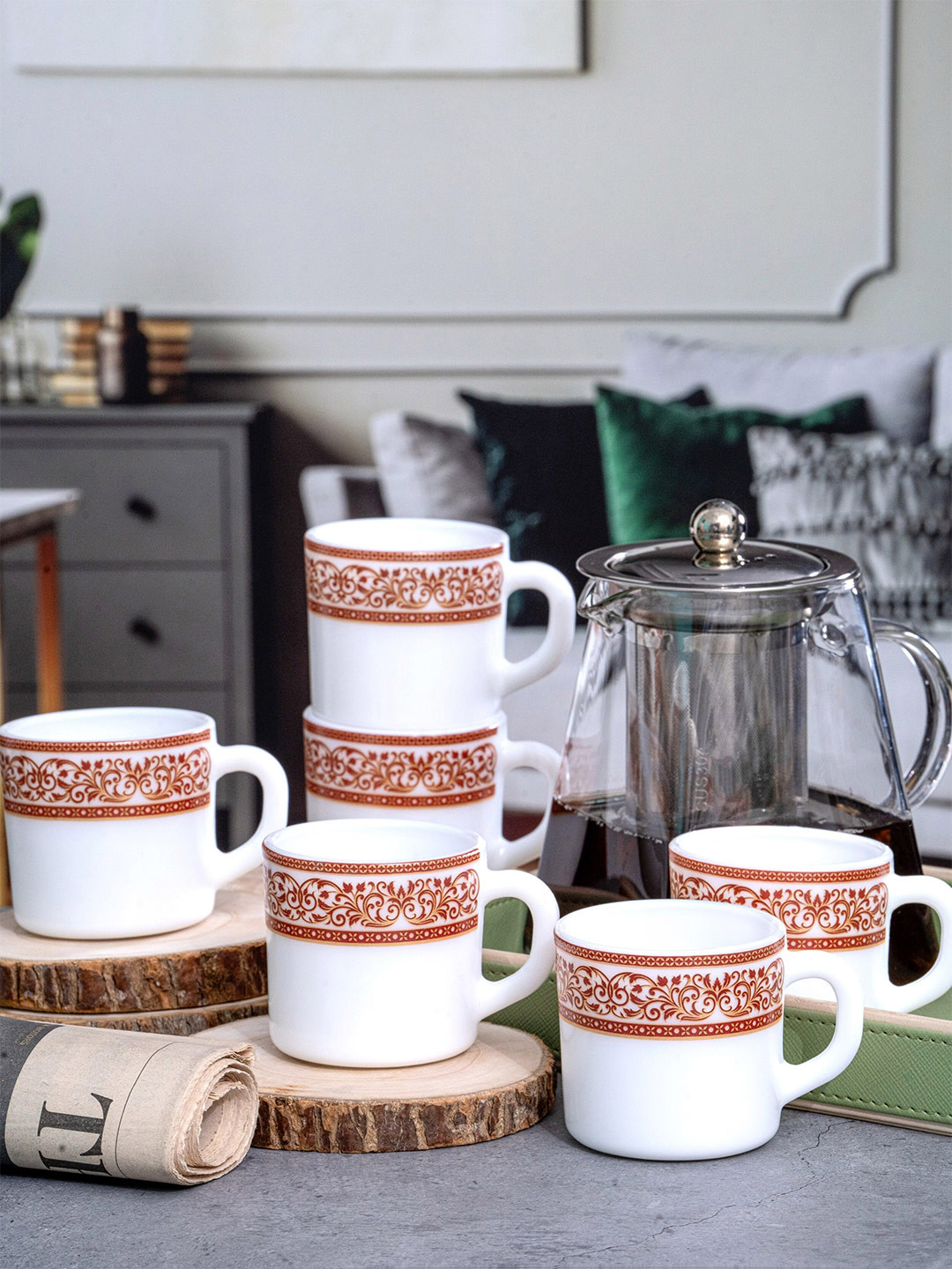 Cello Happy Looks Good On You Quotes White Floral Opalware Microwave Safe 12 Piece Mugs-100ml