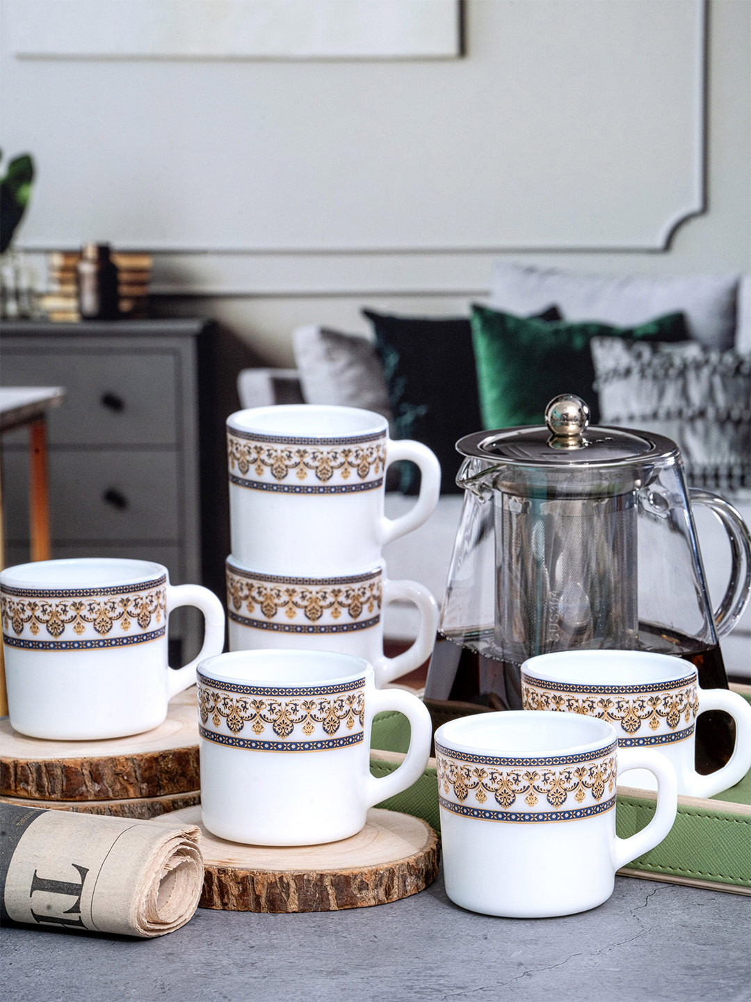 Cello I Miss Those Hight Five Moments White Floral Opalware Microwave Safe 12 Piece Mugs-100ml